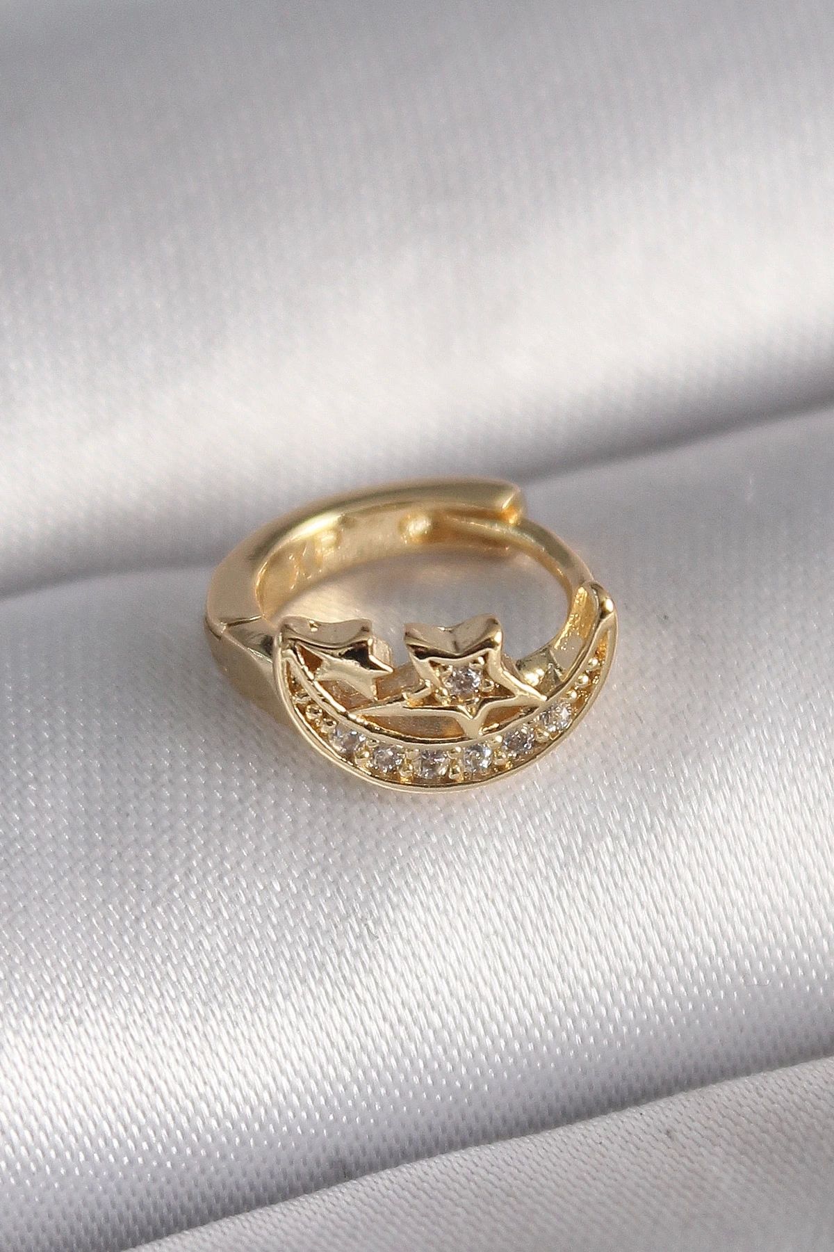 YNT İthalat 316L Çelik Gold Renk Zirkon Taşlı Ay Yıldız Model Tragus Piercing