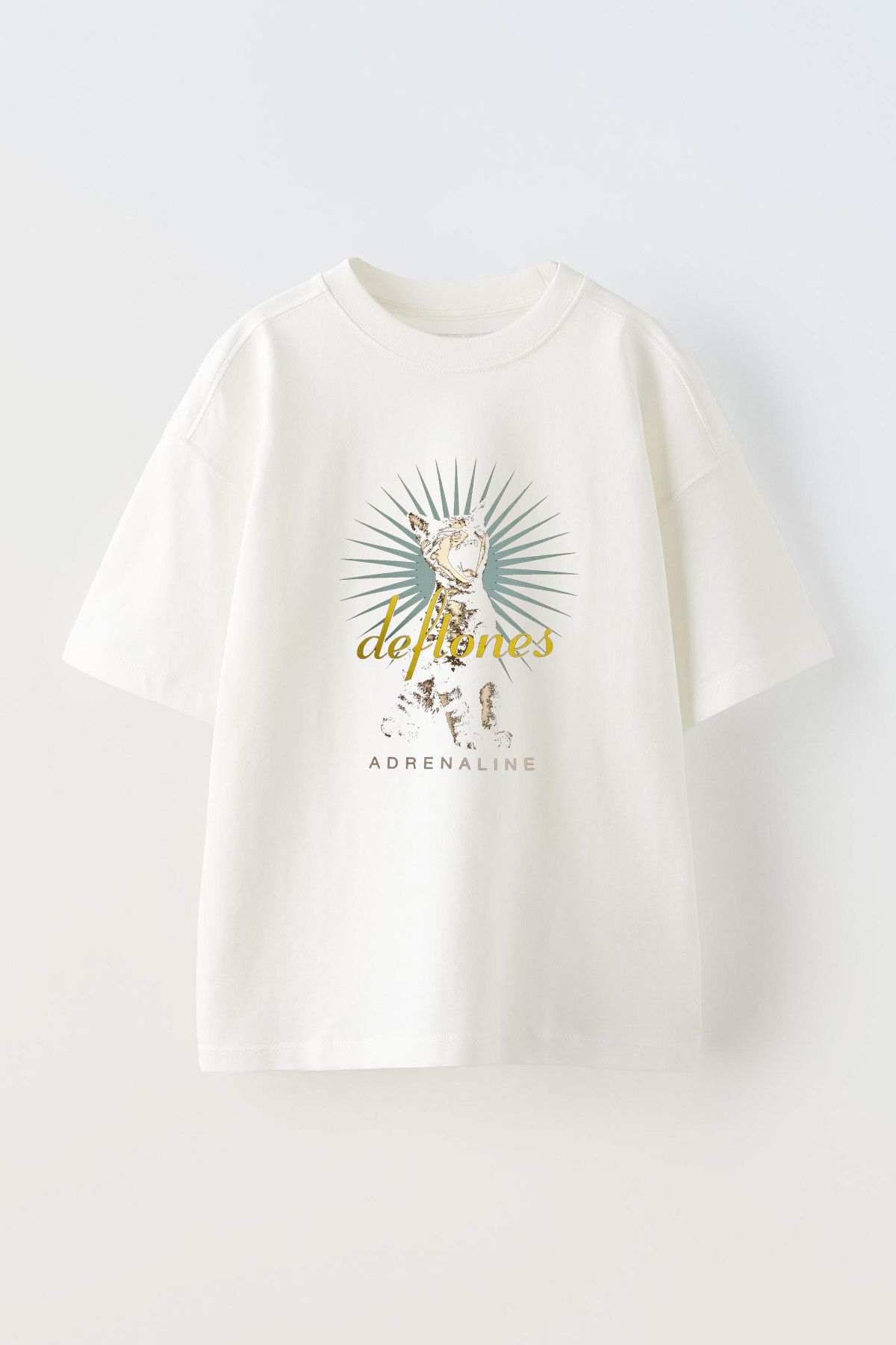 Anetos Deftones Cat Ön Baskılı Pamuk Beyaz Oversize T-shirt