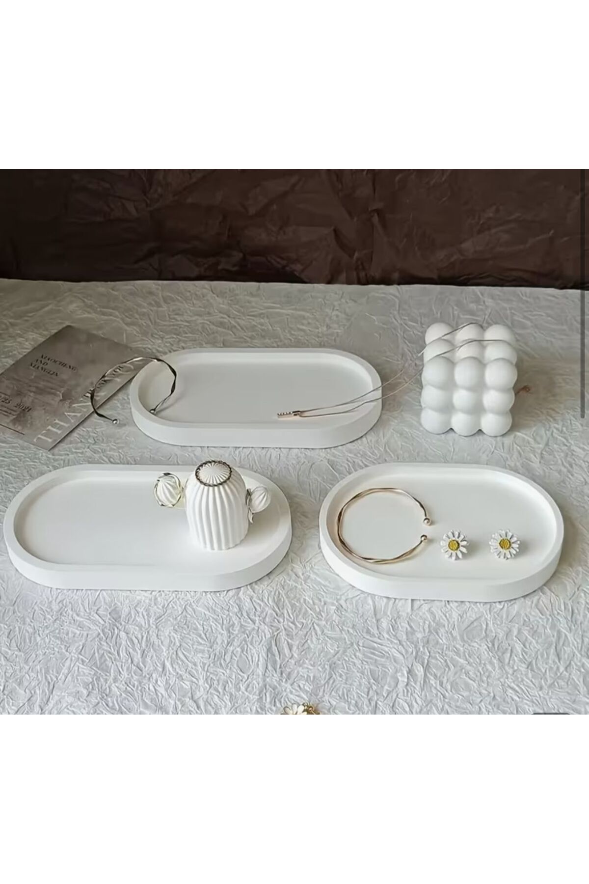 shop 3 `lü Tasarım Taş Döküm Tepsi Seti, Dekoratif Taş Tepsi
