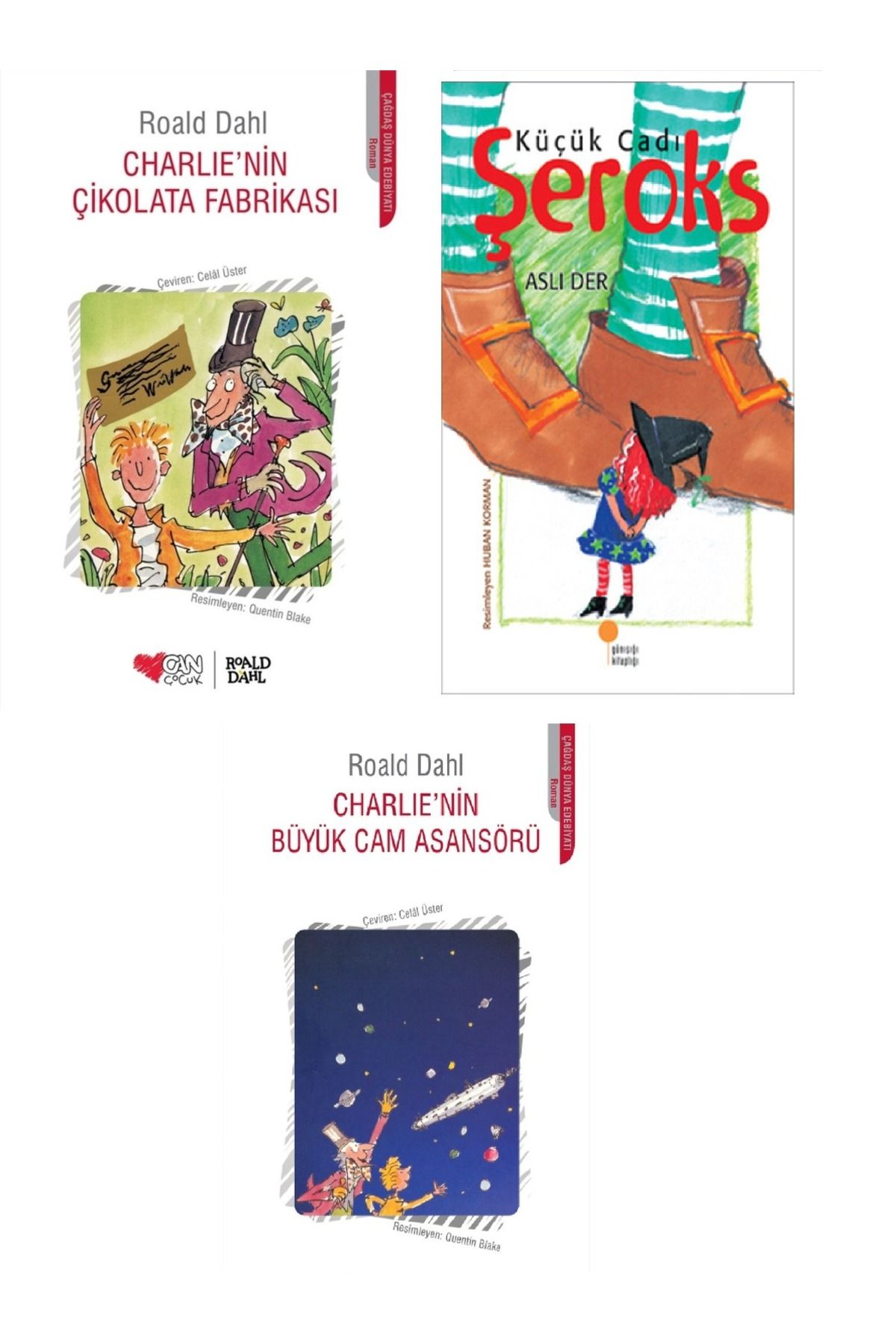 Günışığı Kitaplığı Küçük Cadı Şeroks & Charlie'nin Çikolata Fabrikası & Charlie'nin Büyük Cam Asansörü ( 3 Lü Set )