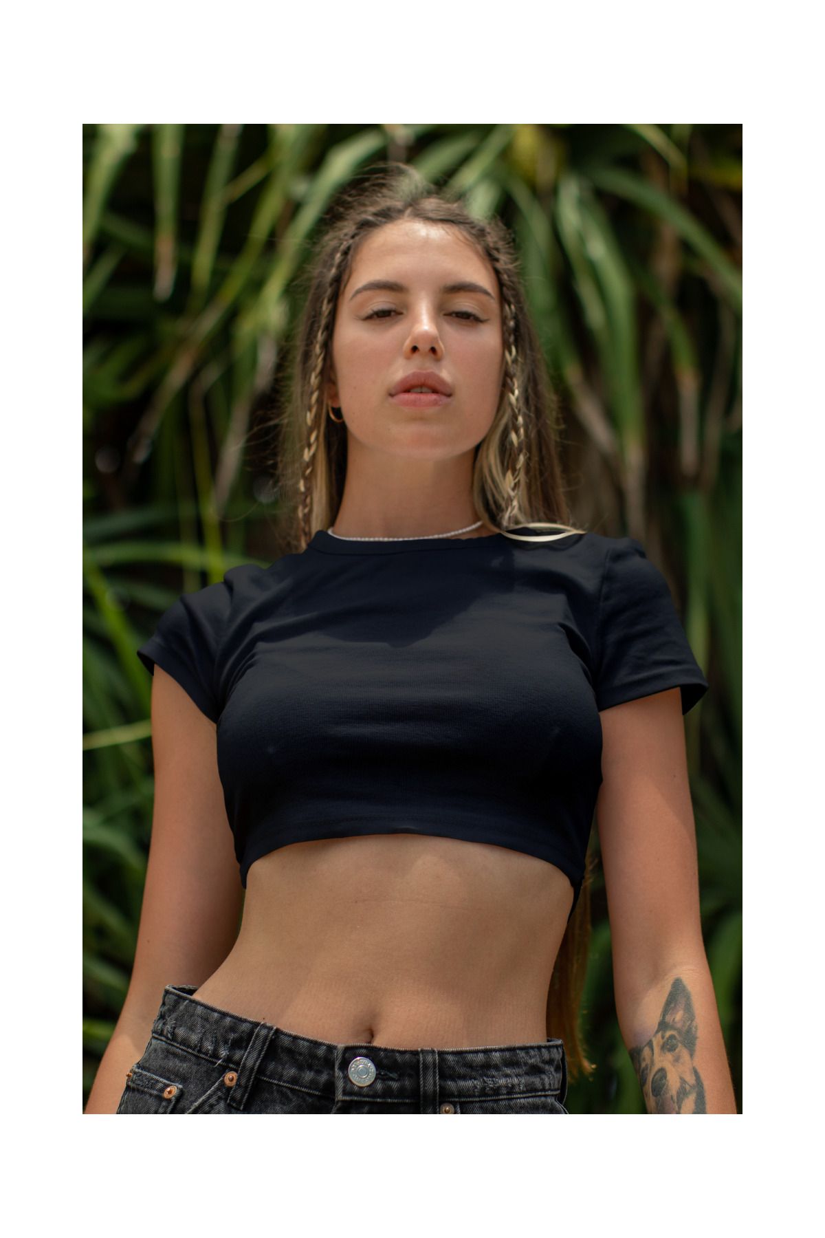 Le'sluette shadow of style Kadın Kısa Kollu Bisiklet Yaka Basic Crop Top Siyah