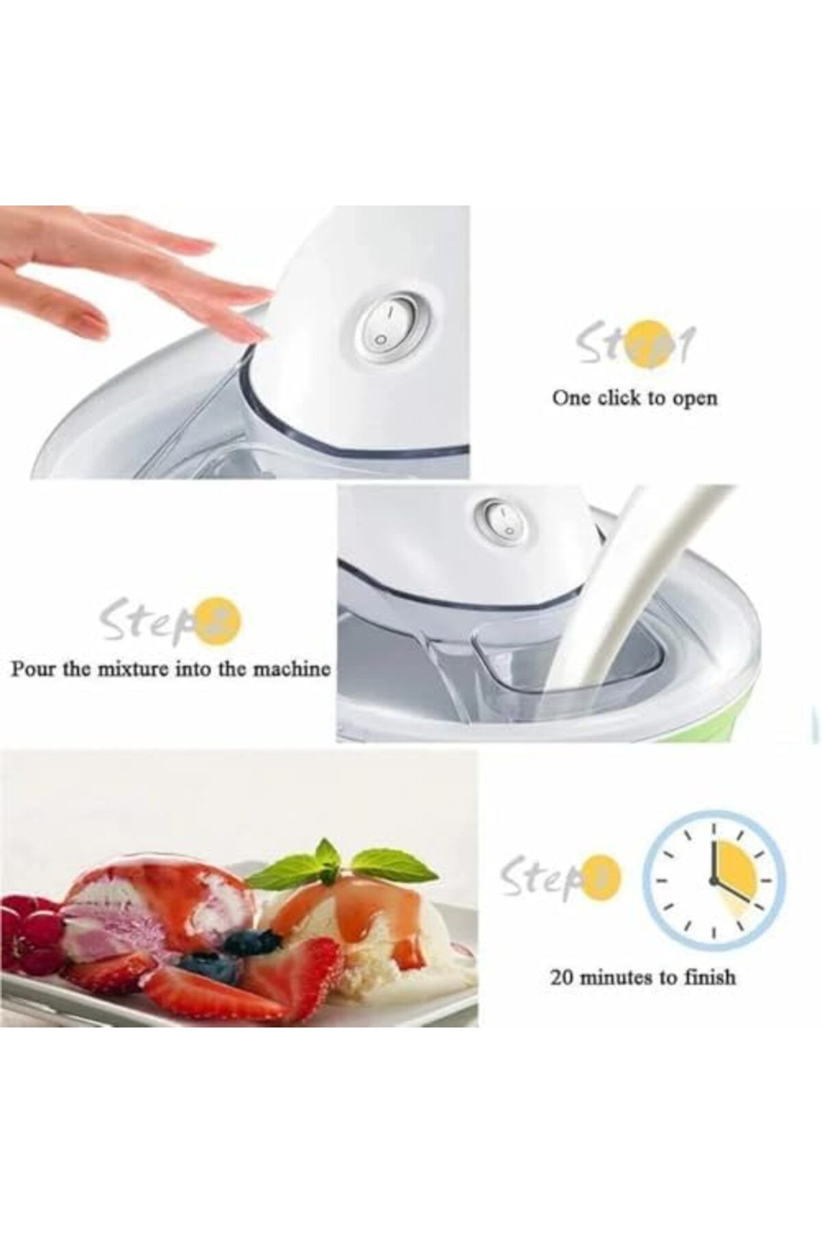 DLC-Ice Cream Maker, 1500 ml Capacity, Sorbet and Frozen Yoghurt Maker, 20-40 Minutes Preparation Time, 6