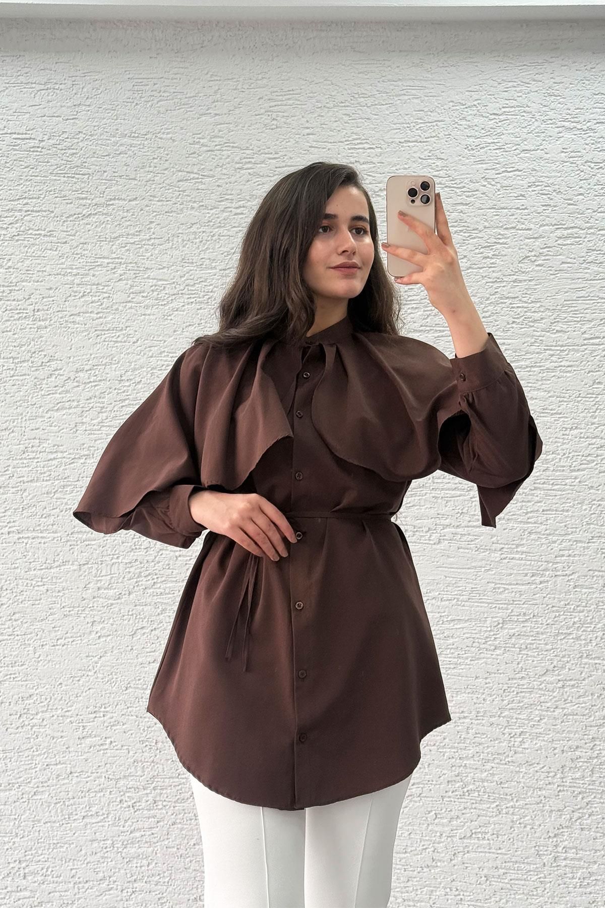 Trenddolabı Pelerin Detaylı Tesettür Kadın Gömlek