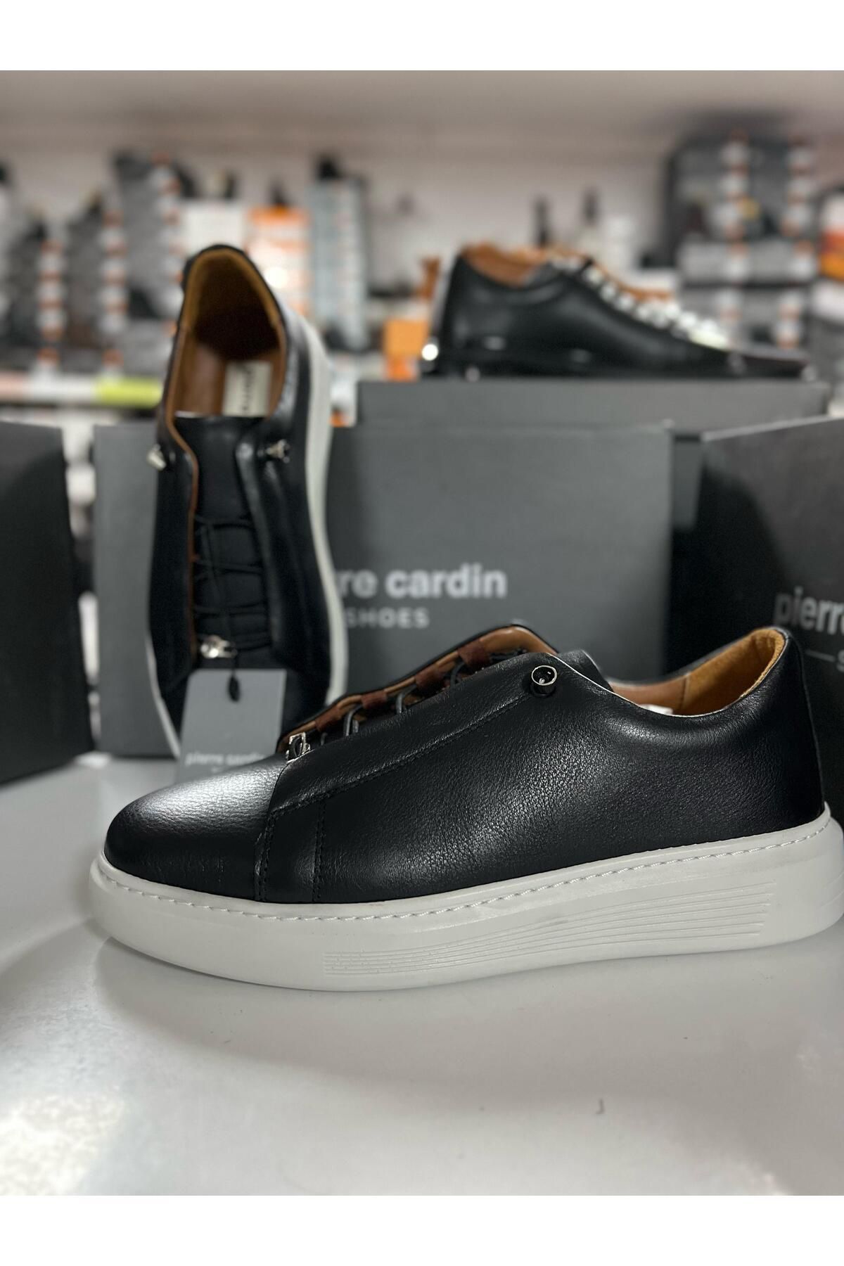 Pierre Cardinn İÇ DIŞ HAKİKİ DERİ BAĞCIKSIZ RAHAT SİYAH ERKEK SPOR GÜNLÜK KULLANIM SNEAKER