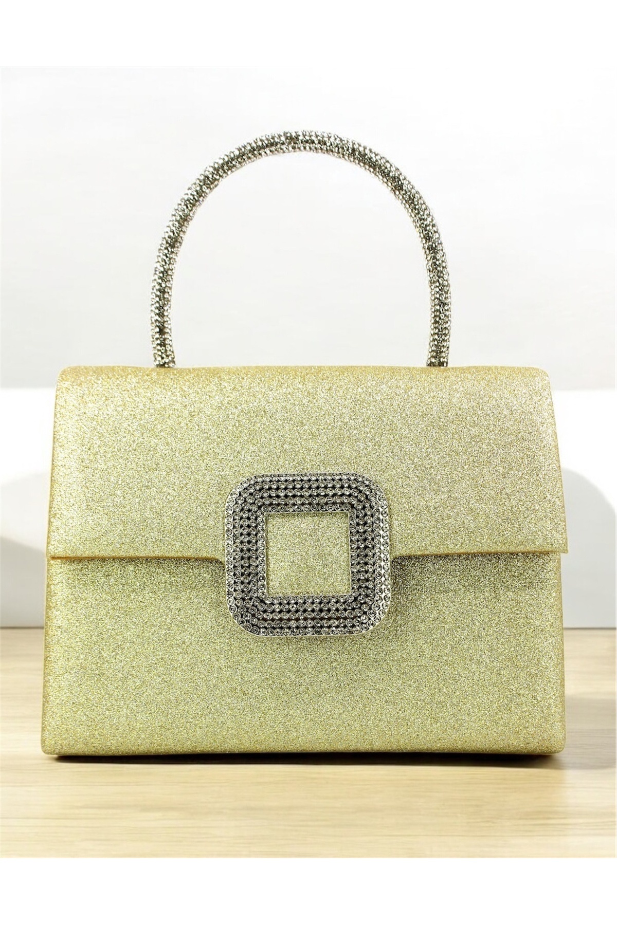Çanta Sepetim-Women's Silver Silvery Stone Buckle Detailed Portfolio Stone Handle Evening Dress Bag 8