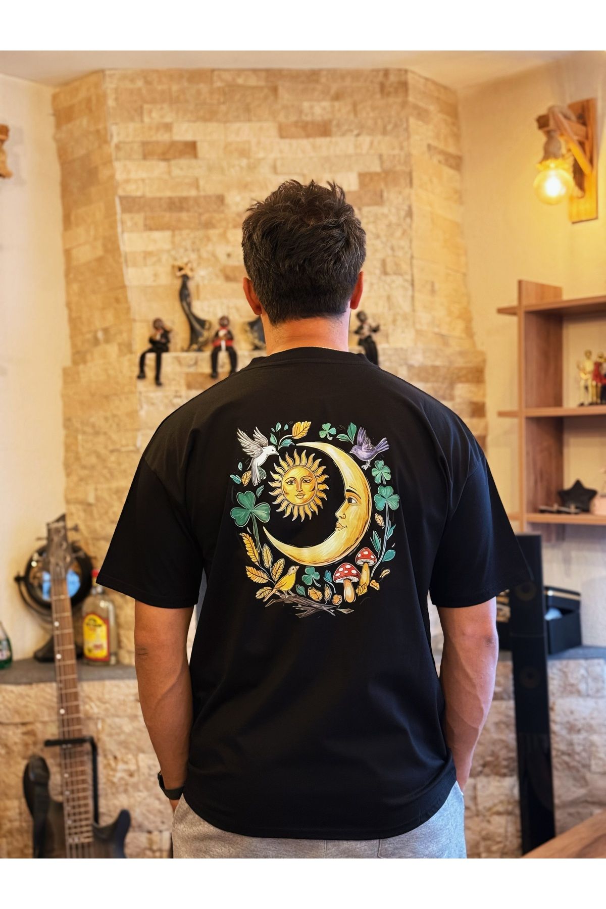 Store Unisex Siyah Oversize Tişört - Doğa Uyandı