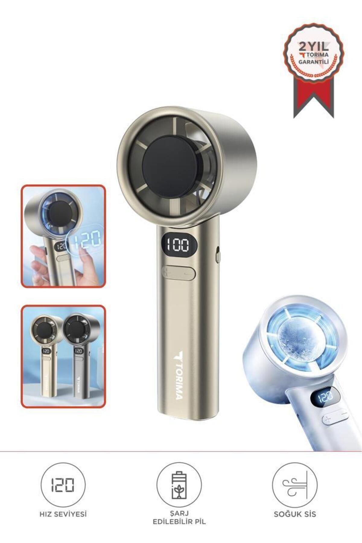 Torima F-21 Altın Dijital Ekranlı 120 Hız Ayarlı Taşınabilir Mini Fan