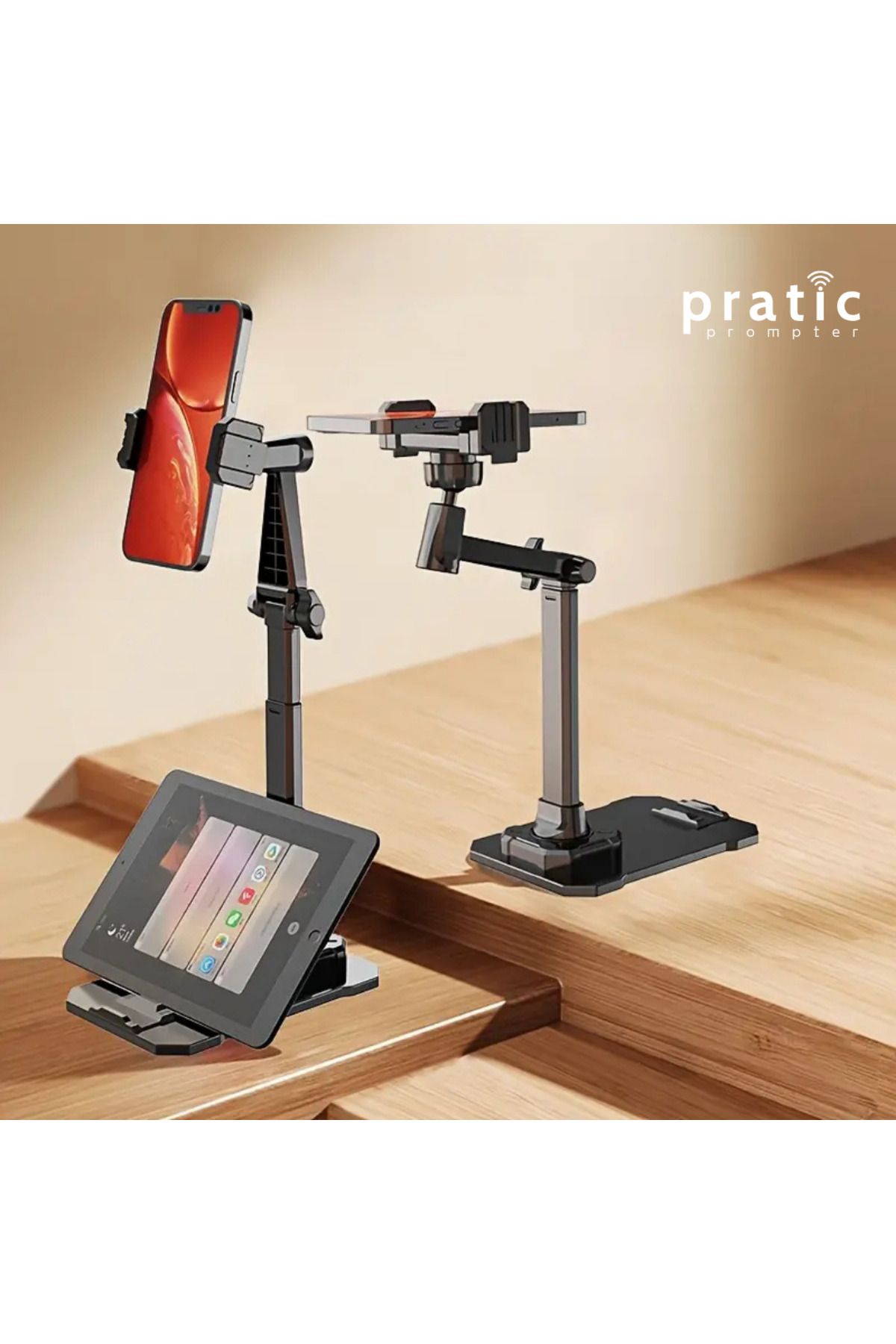 Pratic Prompter Ayarlanabilir Alüminyum Alaşımlı Masaüstü Canlı Yayın Telefon Prompter Standı