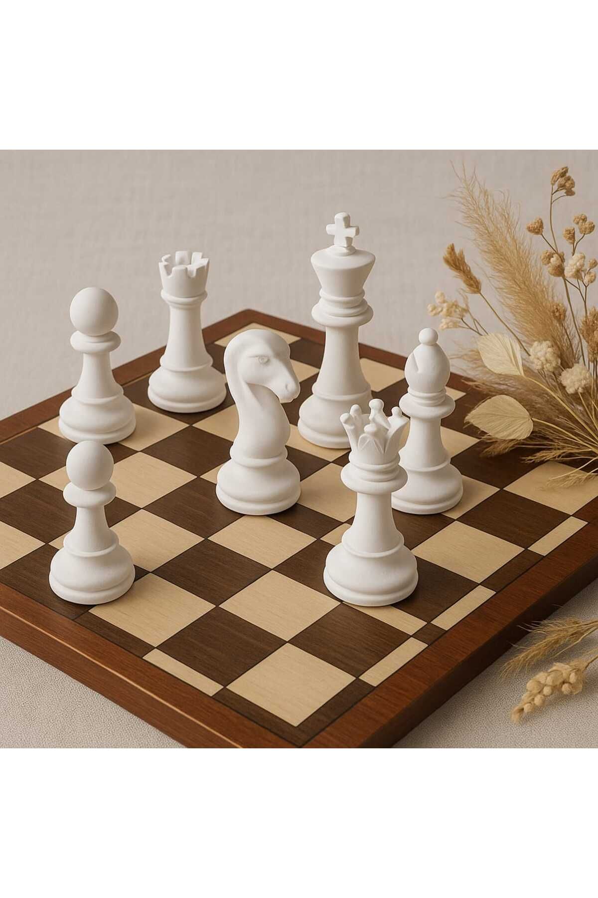 GİTTİGİTTİ 6’lı Dekoratif Satranç Taşı Seti – El Yapımı | 10 x 4 cm Beyaz