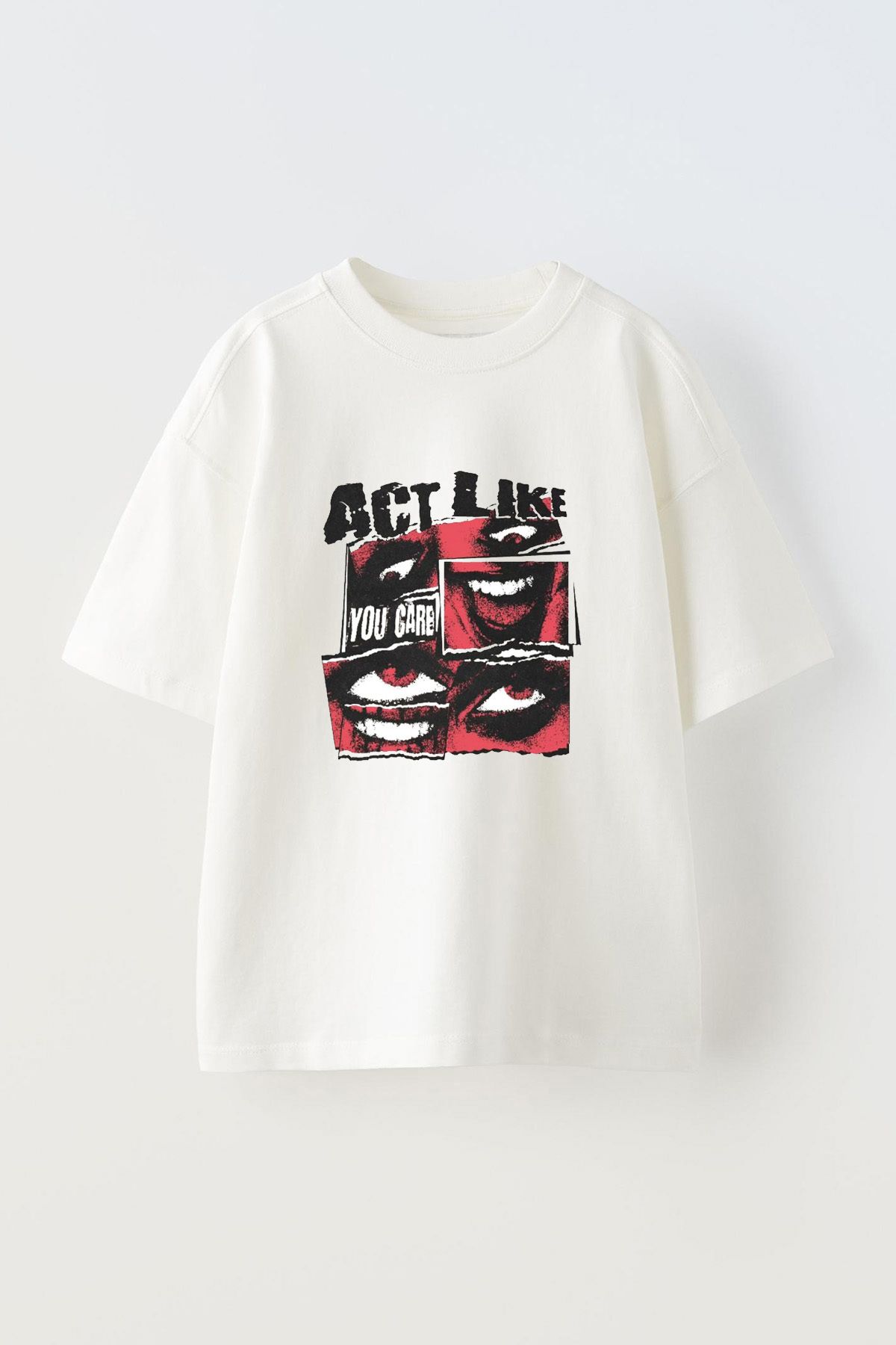 Anetos Act Like Ön Baskılı Pamuk Beyaz Oversize T-shirt