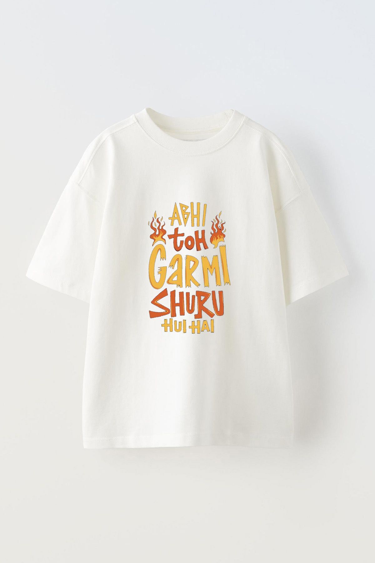 Anetos Abhi Toh Garmı Ön Baskılı Pamuk Beyaz Oversize T-shirt