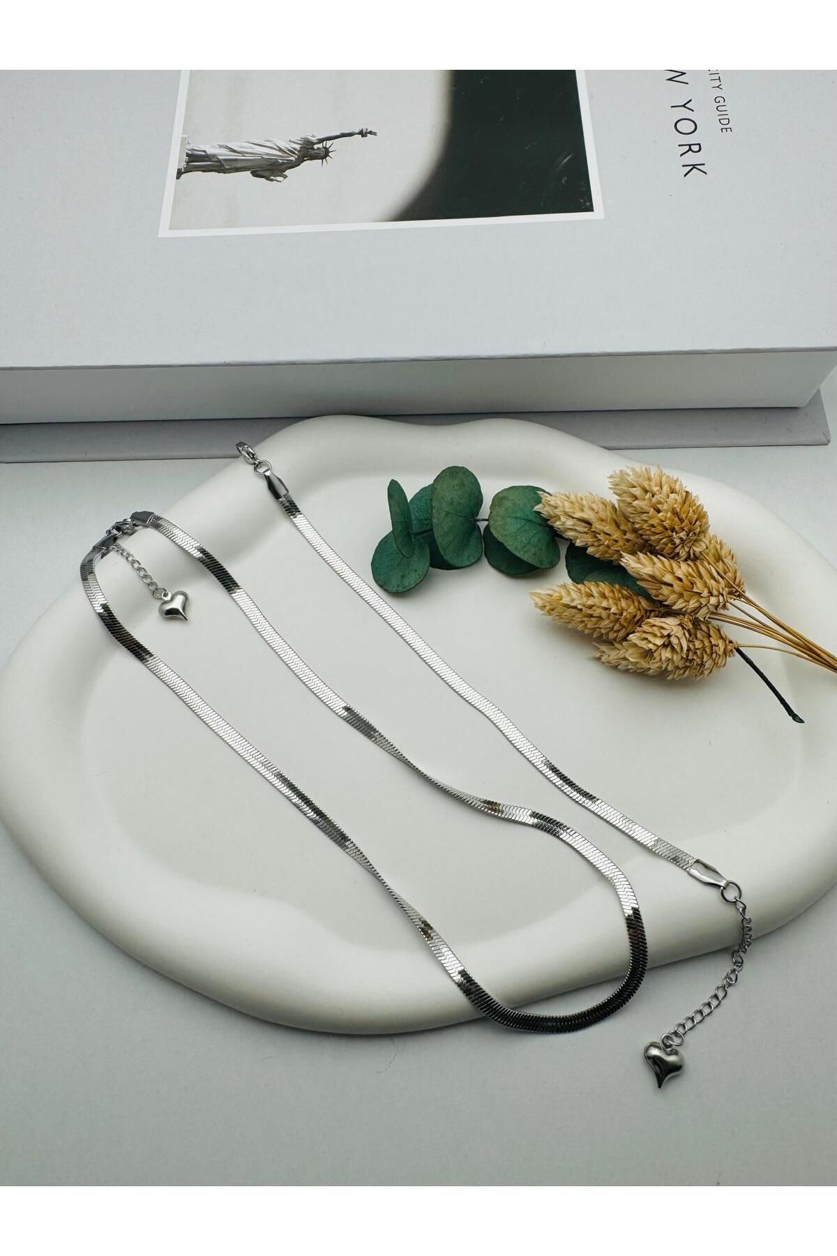 HEDİYELANDY İtalyan Kolye Ve Bileklik Çelik Set (Gümüş) Csm00024