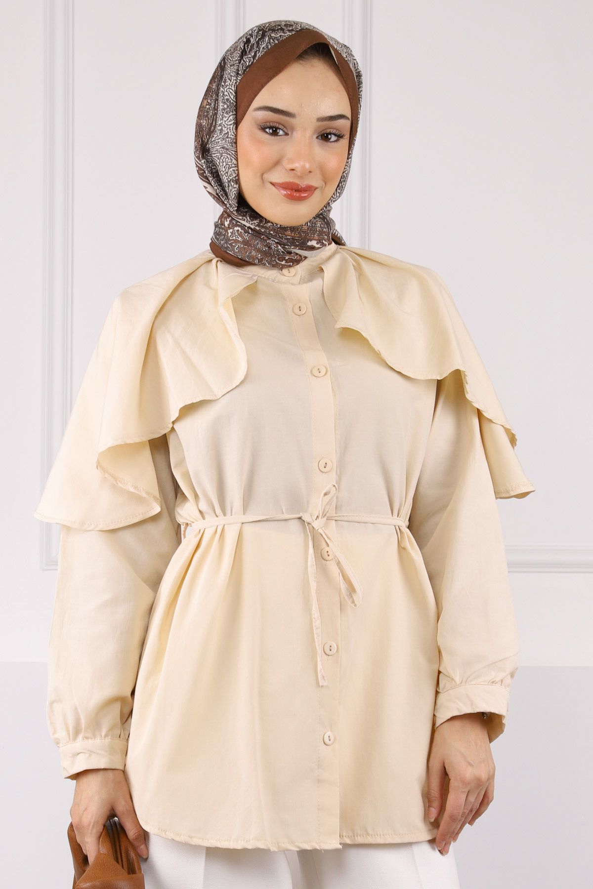 İmajButik Bej Pelerin Yaka Gömlek