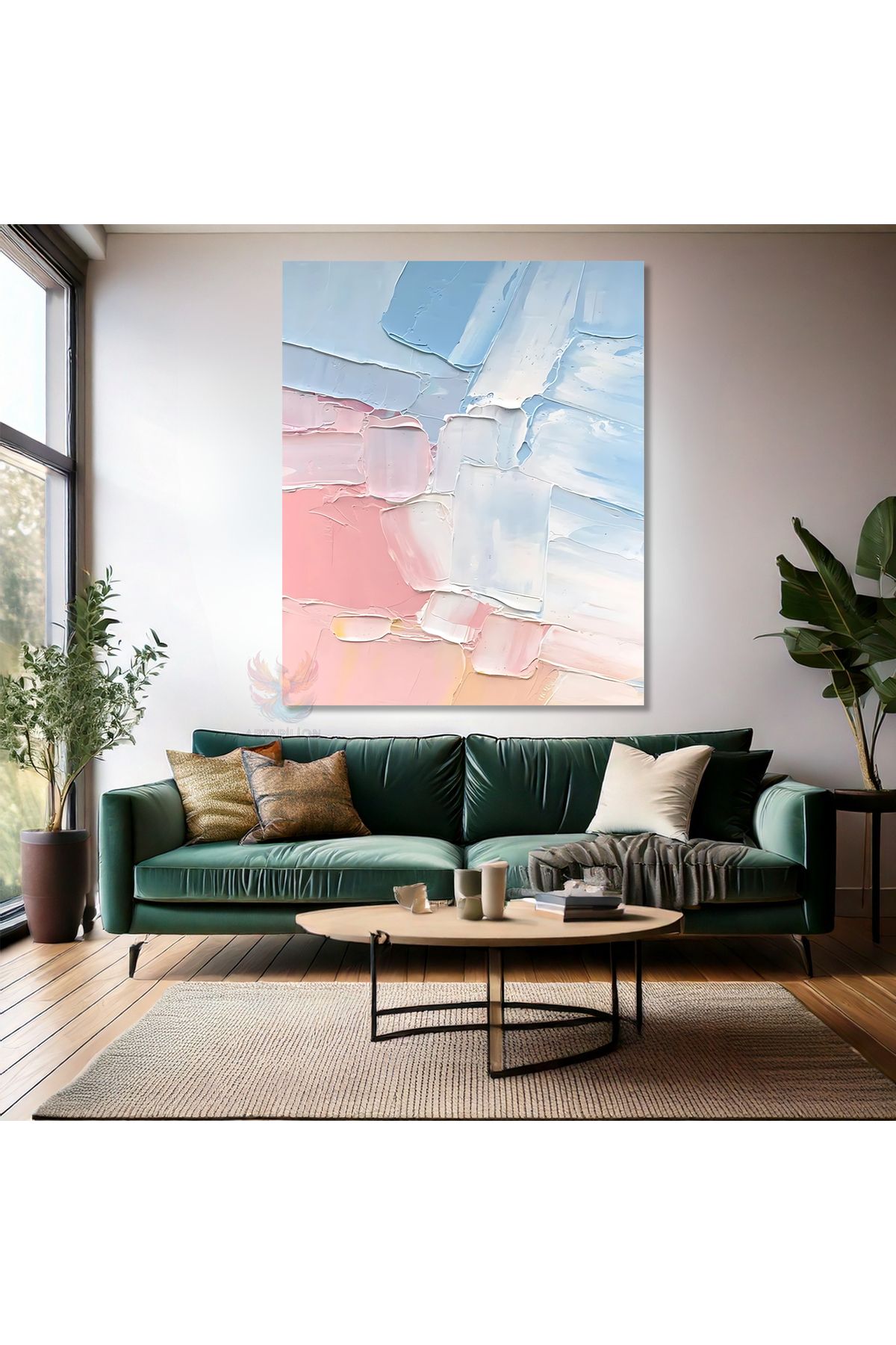 Artarilion Kanvas Duvar Tablosu Pembe ve Mavi Sade Tasarım Kanvas Baskı Tablo Modern Tasarım Salon Tablosu
