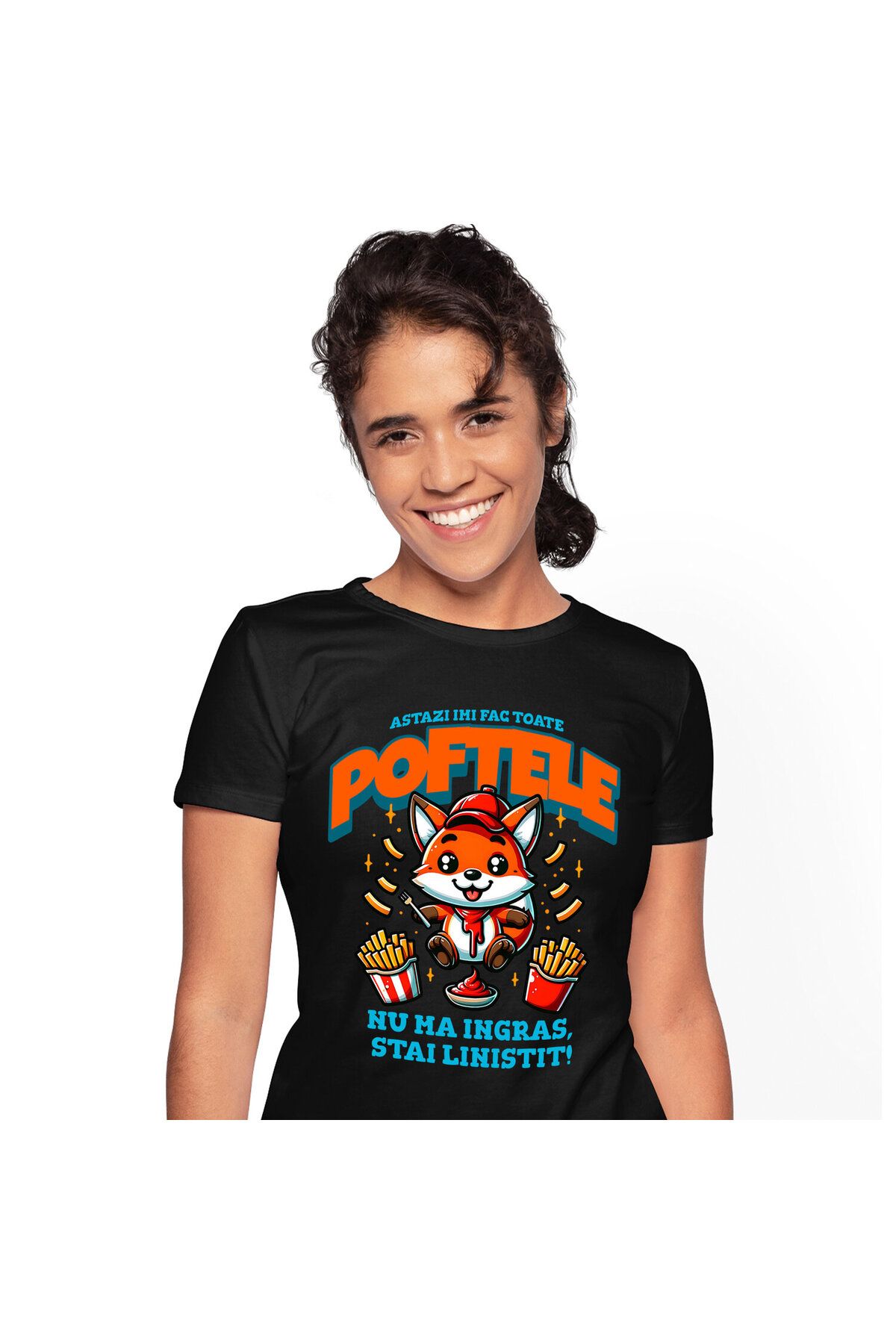 StoryGift Romania Tricou Femei Cu Vulpe Cu Sapca Rosie Cartofi Prajiti Si Sos Fast Food Cu Imprime,black_xs Femeie - S