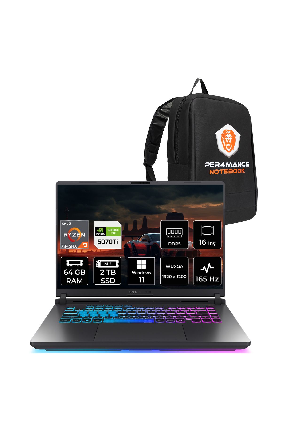 ASUS ROG Strix G16 R9 7945HX 64GB 2TB SSD RTX5070Ti/12GB 165Hz 16" WUXGA W11H Gaming Laptop