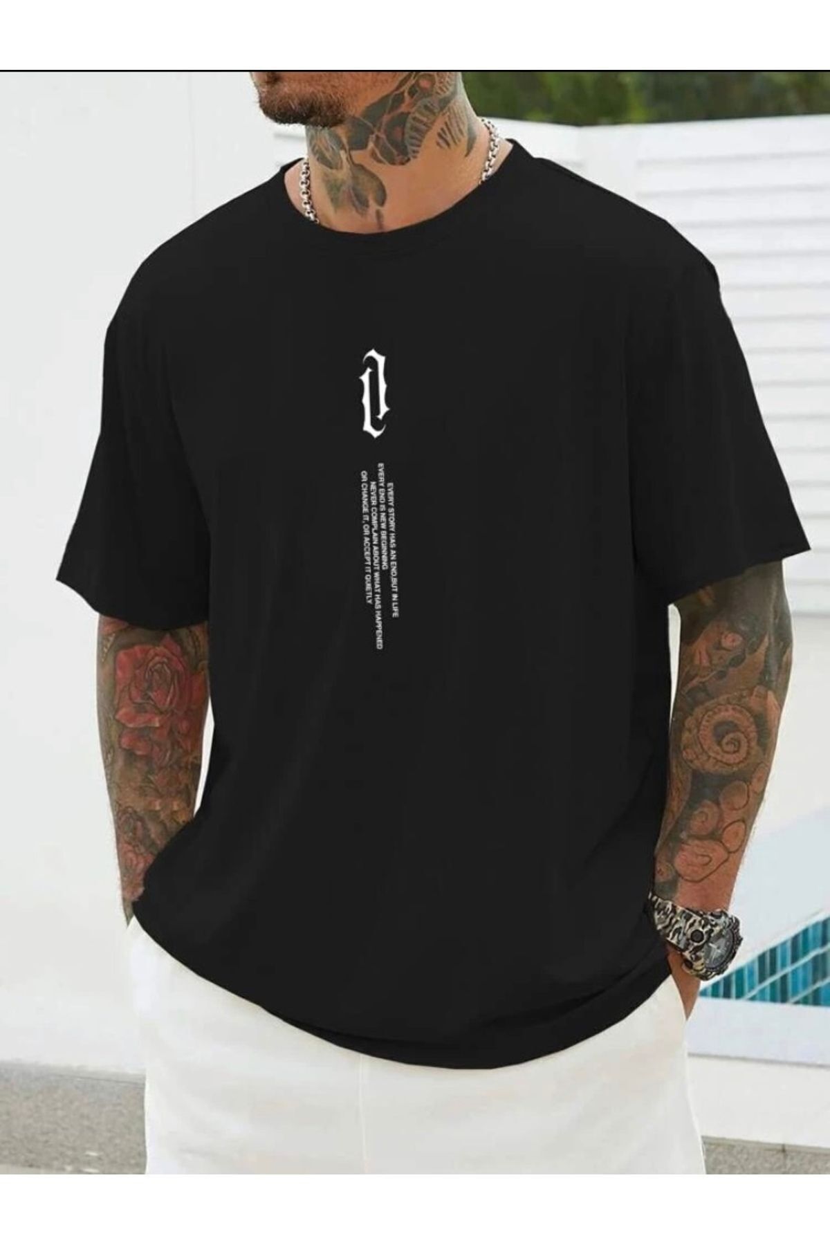 Marclaw Siyah Dikey Baskılı Oversize Tshirt