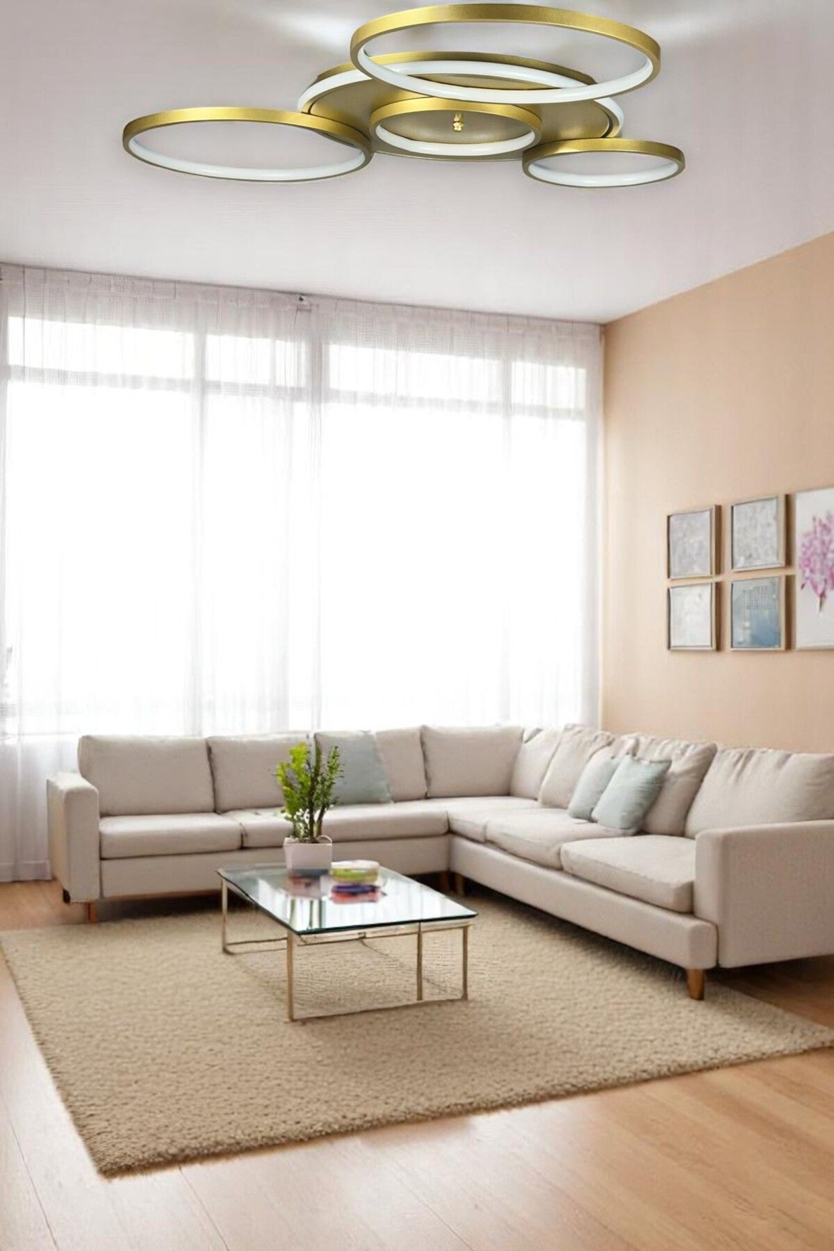 LEGACY Yaman Modern Tasarım Eskitme Renk Beyaz Ledli Cafe - Mutfak - Salon Led Avize