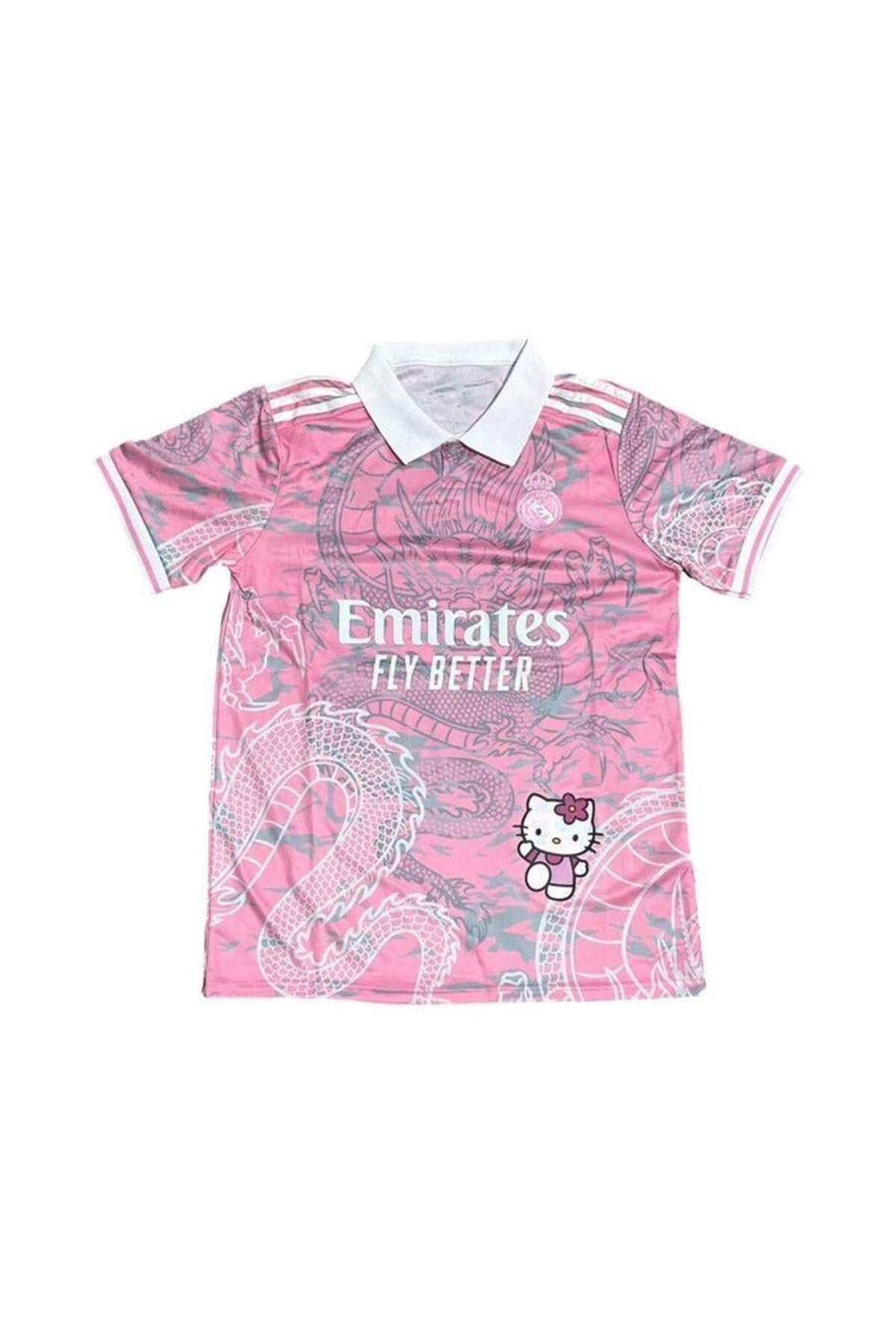BALİNA Pembe Kitty Madrid Dragon Jersey Beyaz Düğmeli Yaka T-shirt