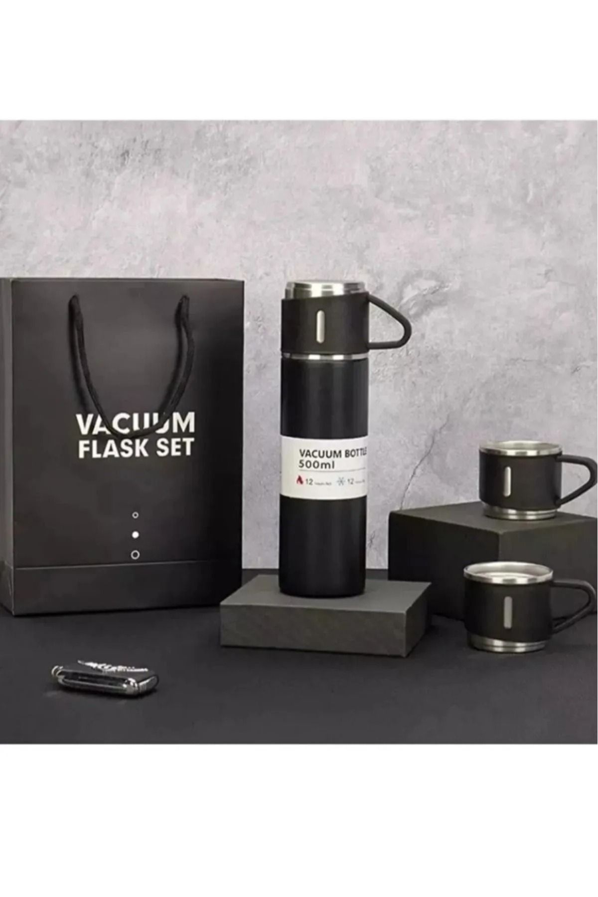 emenglobal vacuum Termos Paslanmaz Çelik 500 Ml Sıcak-soğuk Termos Seti 3 Bardaklı