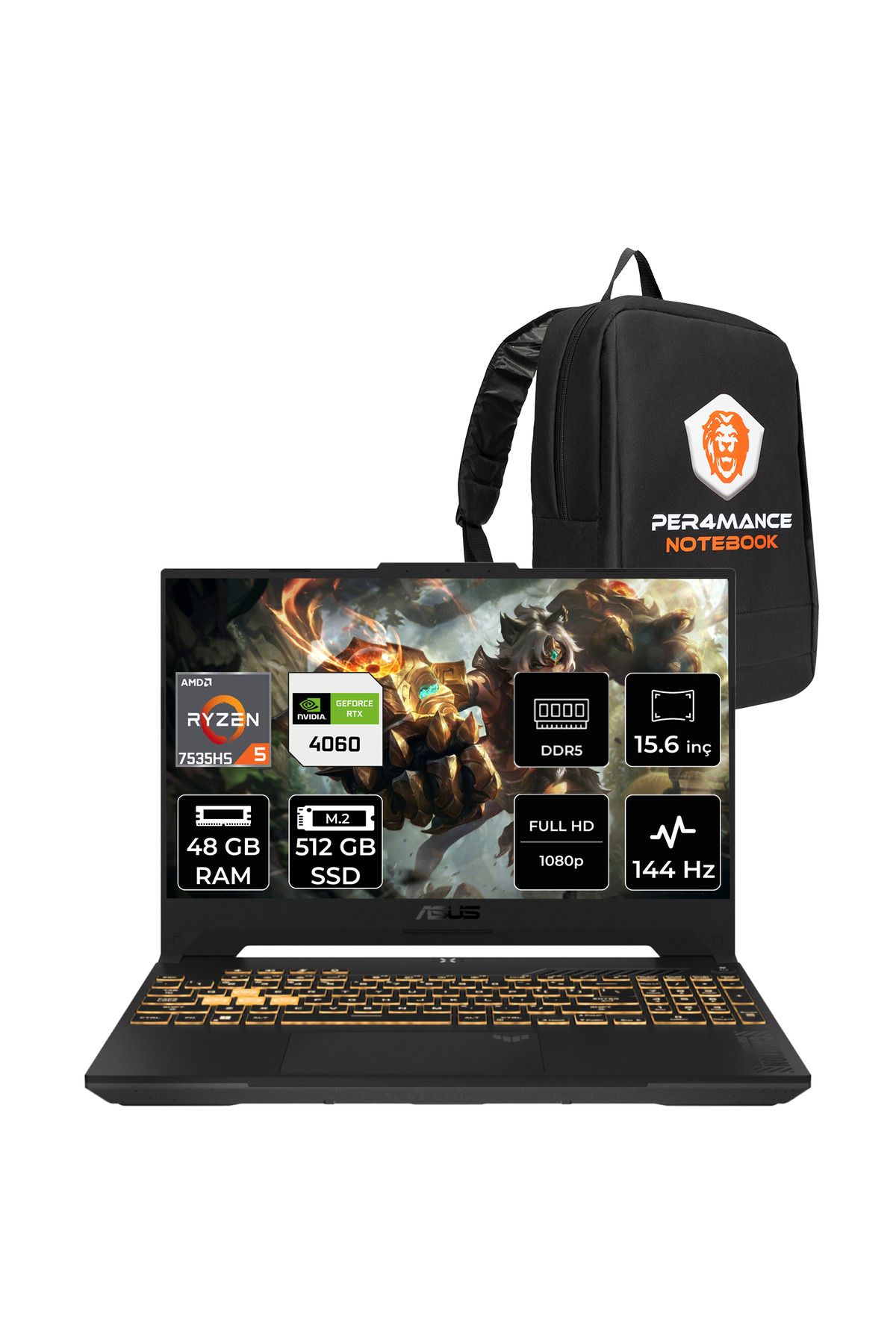 ASUS TUF Gaming i7-13620H 48GB 512GB SSD RTX4060/8GB 140W 144Hz 16" FHD FDOS Gaming Laptop