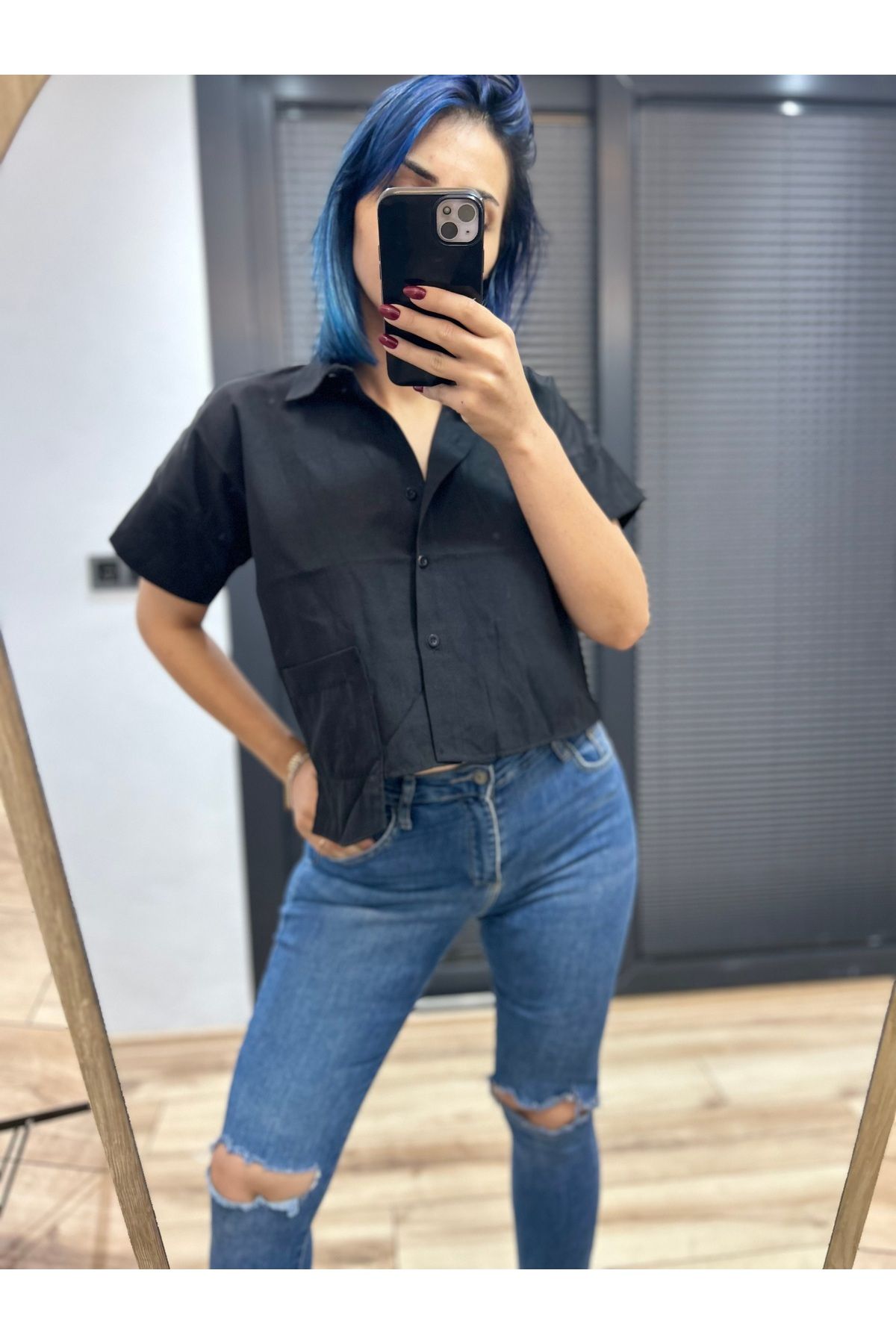 Butik Kadın kısa kollu oversize gömlek