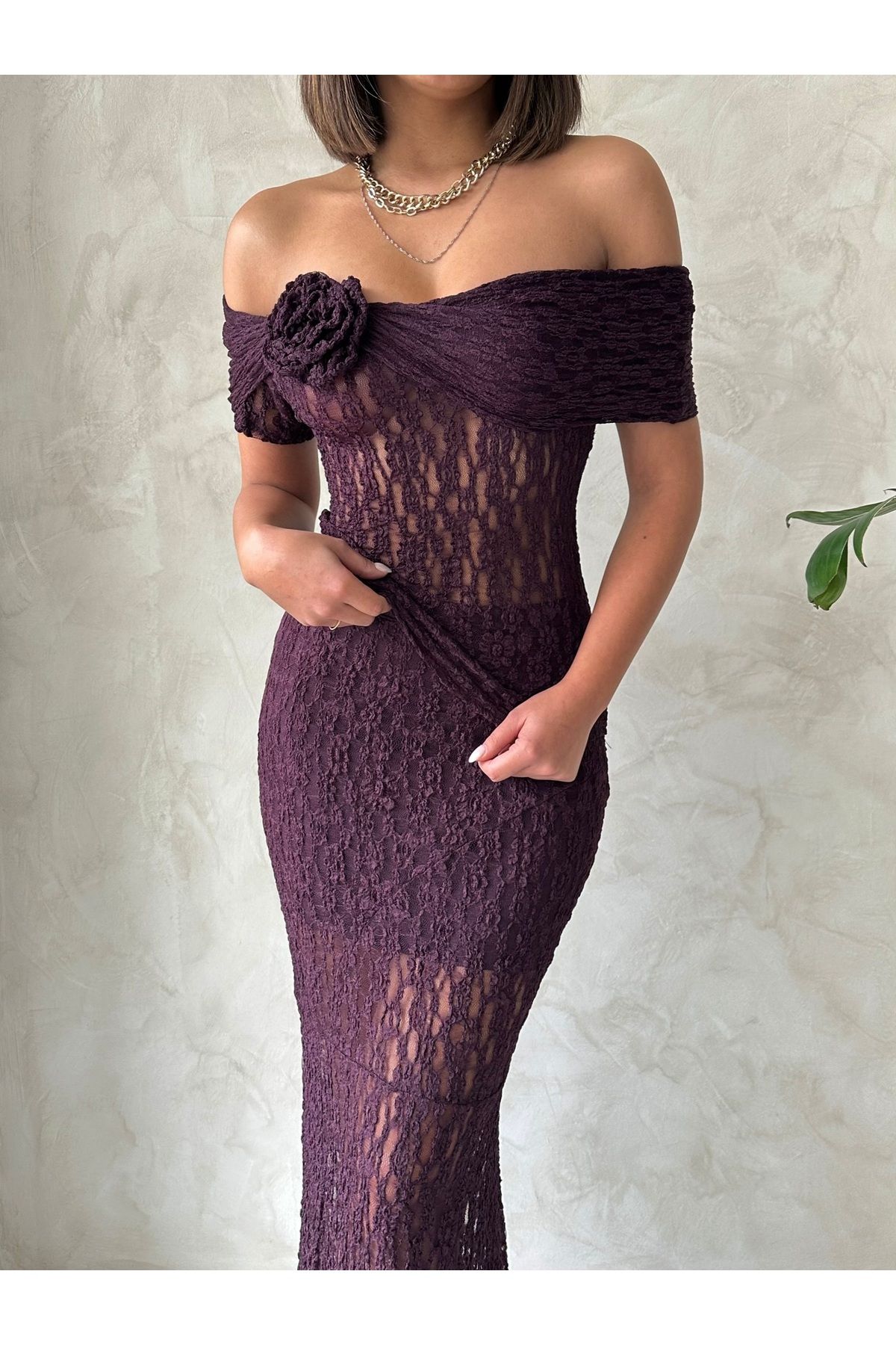 Miss Allos Kadın Büyük Gül Detaylı Dantelli Prenses Yaka Bluz
