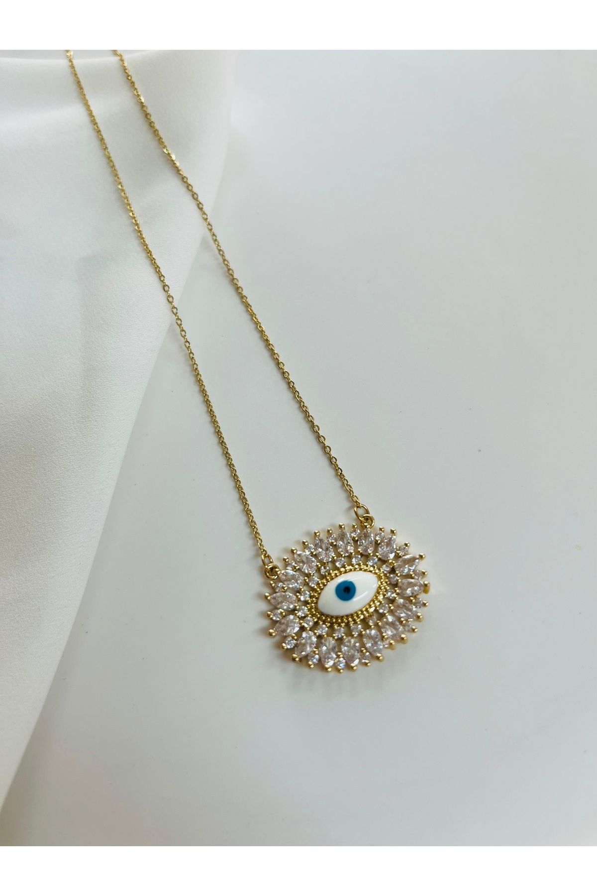 PONÇİK ACCESSORİES Çelik Gold Rengi Büyük Nazar Boncuğu Model Kolye