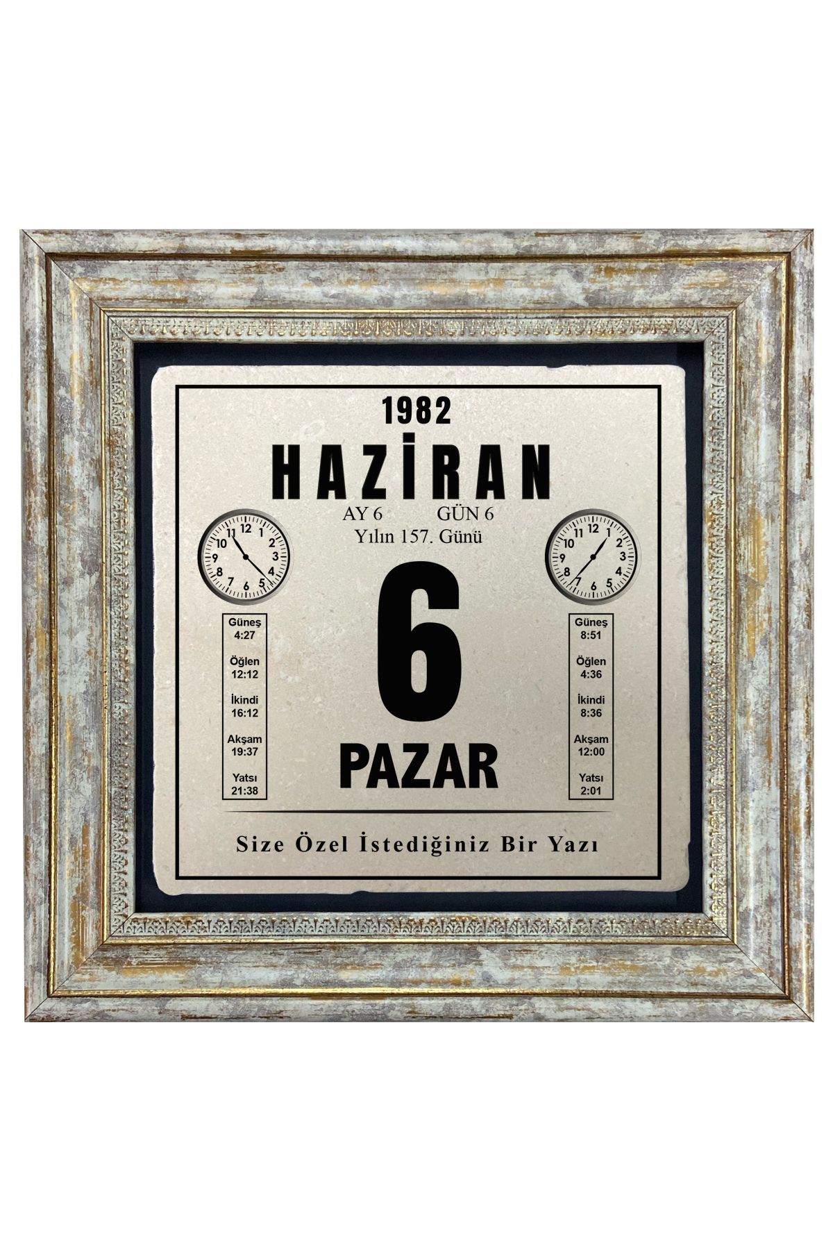 AND Taş Duvar Dekoru Kişiye Özel Takvim Sayfası Tasarımlı Taşa Baskı Çerçeveli Tablo (20x20 cm )