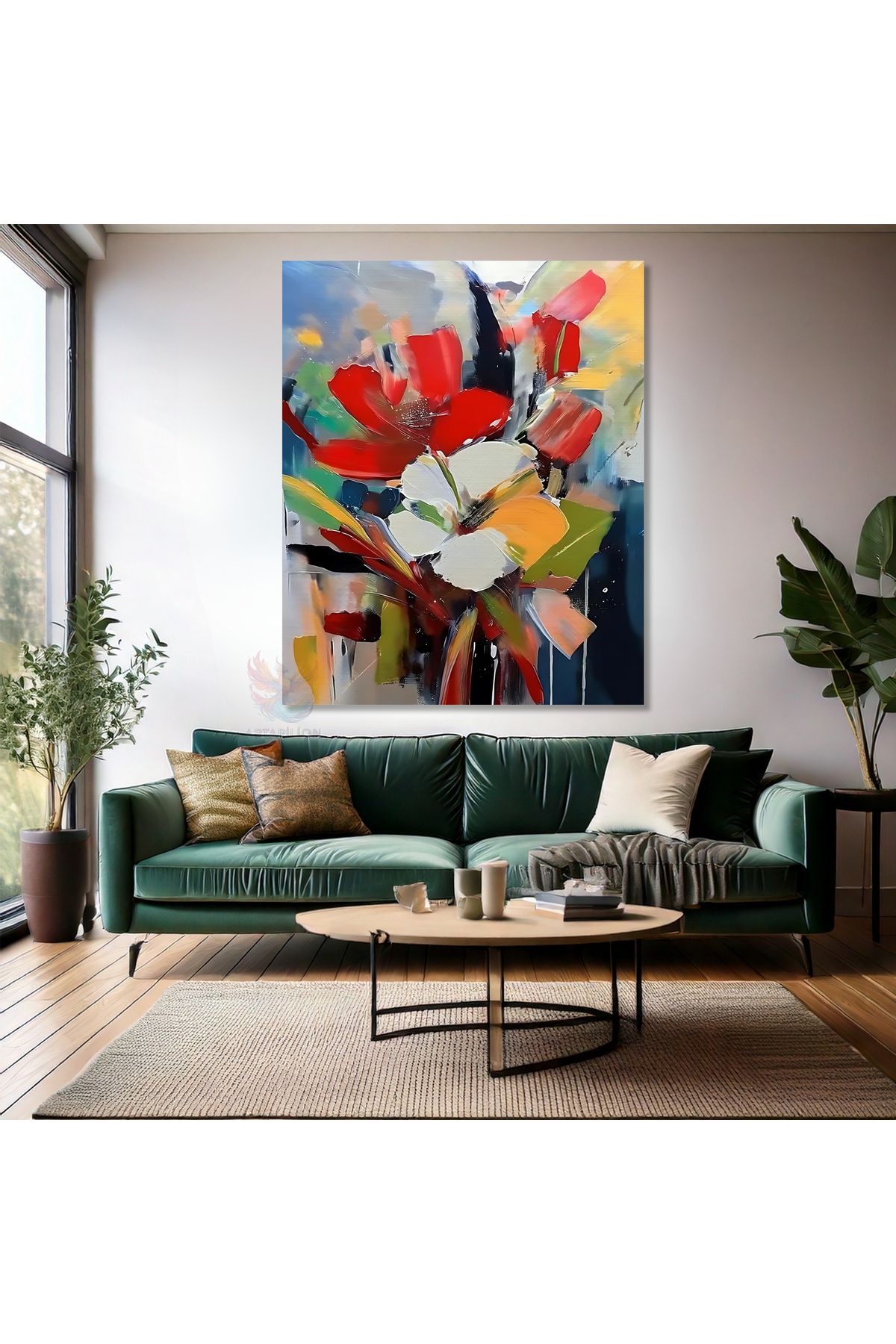 Artarilion Kanvas Duvar Tablosu Soyut Çiçekler Yağlı Boya Görünümlü Dijital Baskı Salon Tablosu Modern Tablo