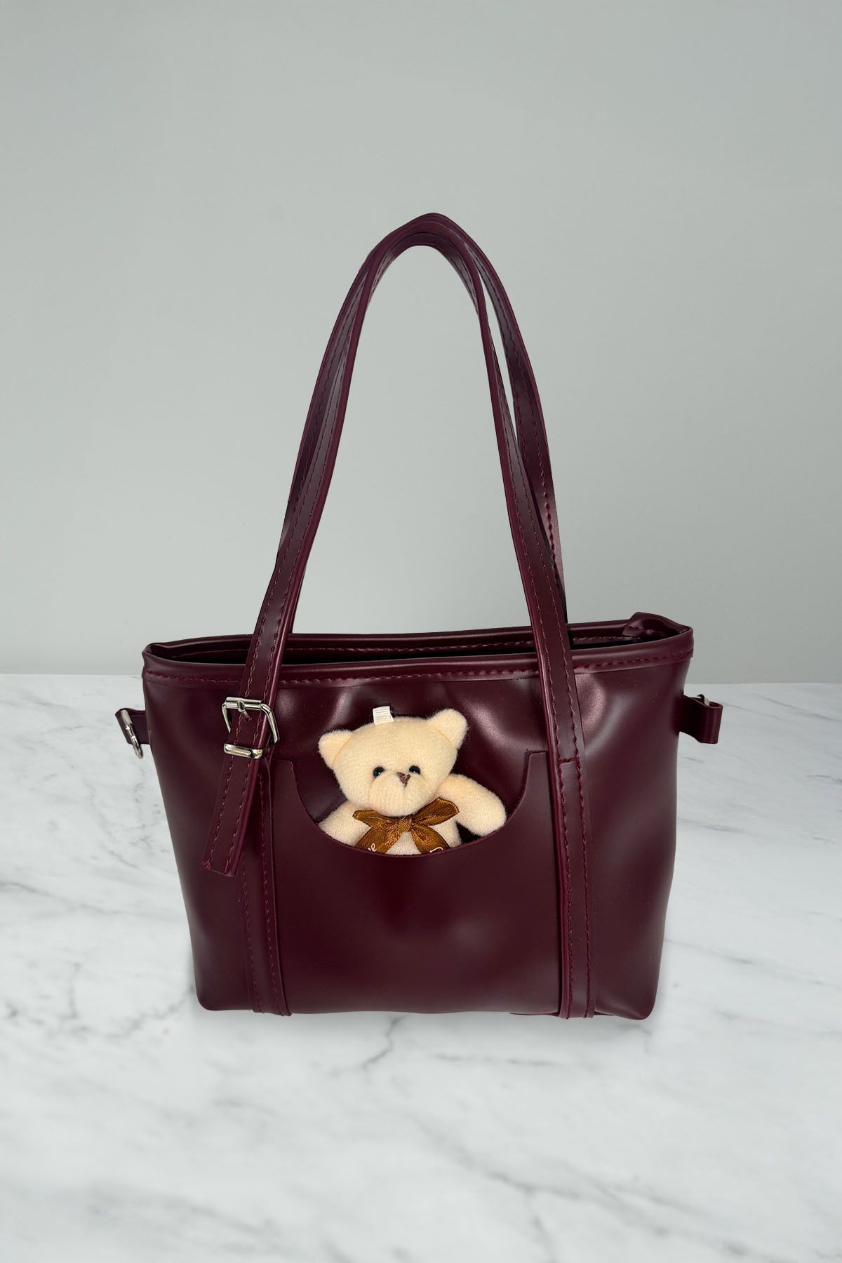 CAN BAG STORE Fermuarlı Kadın Omuz Çantası Ayıcık Hediyeli