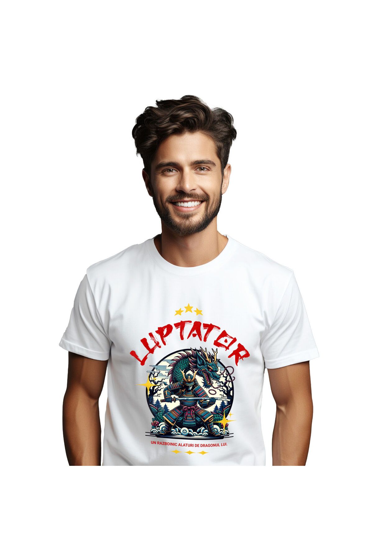 StoryGift Romania Tricou Barbati Cu Luptator Cu Armura Si Sabie Cultura Chinezeasca Dragon Imens C,white_l Masculin - XS