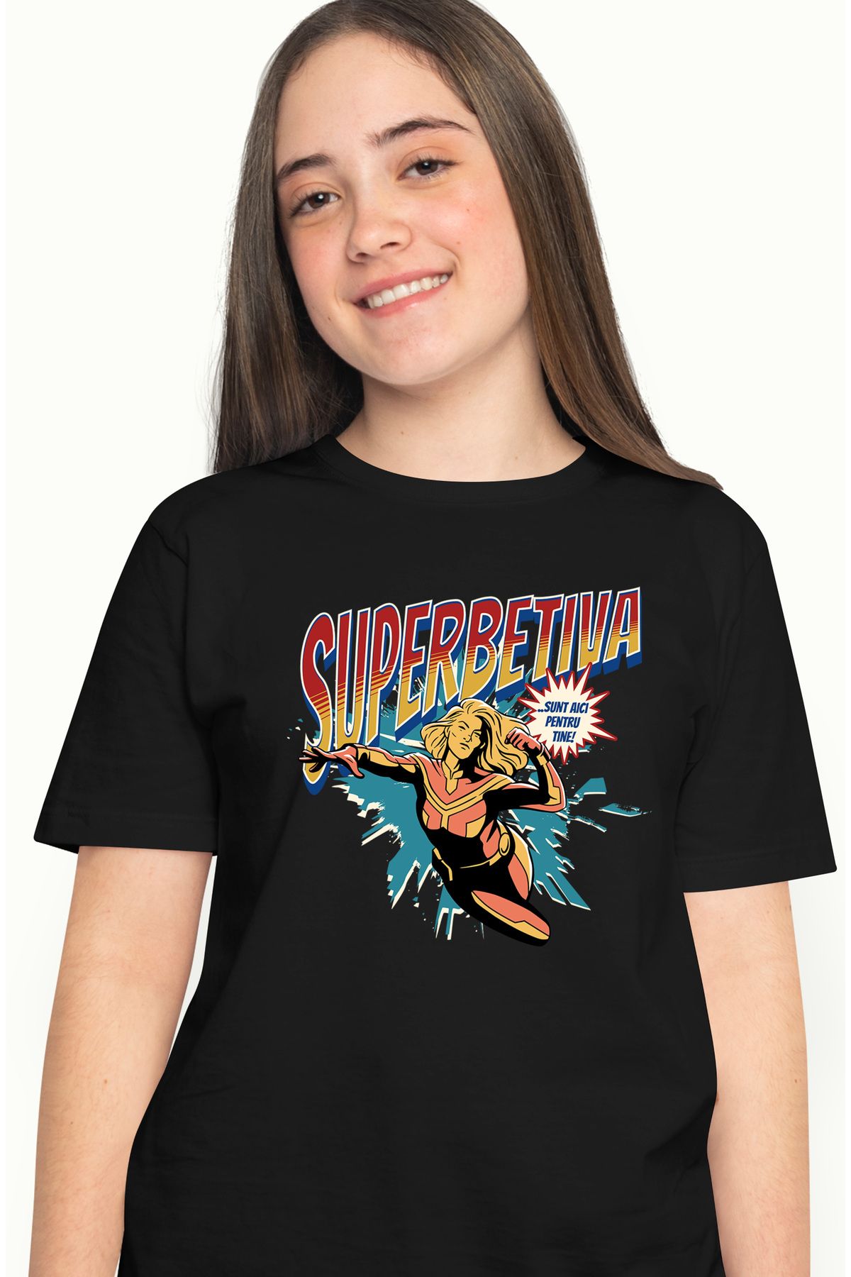 StoryGift Romania Tricou Femei Super Betiva, Supererou Sunt Aici Pentru Tine, Cu Imprimeu Pe Fata Blk_l Femeie - XL