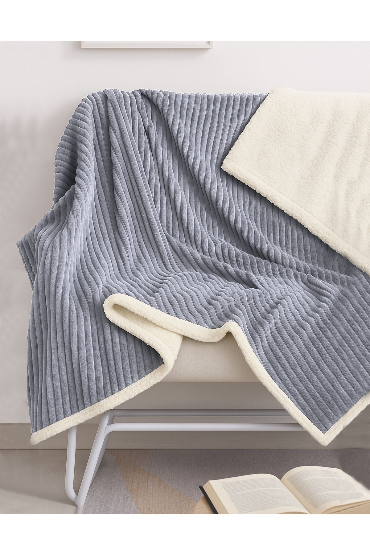 Evlen Home Collection-Gray Soft Plush Wellsoft Bedspread Single Sherpa Tv Blanket 7