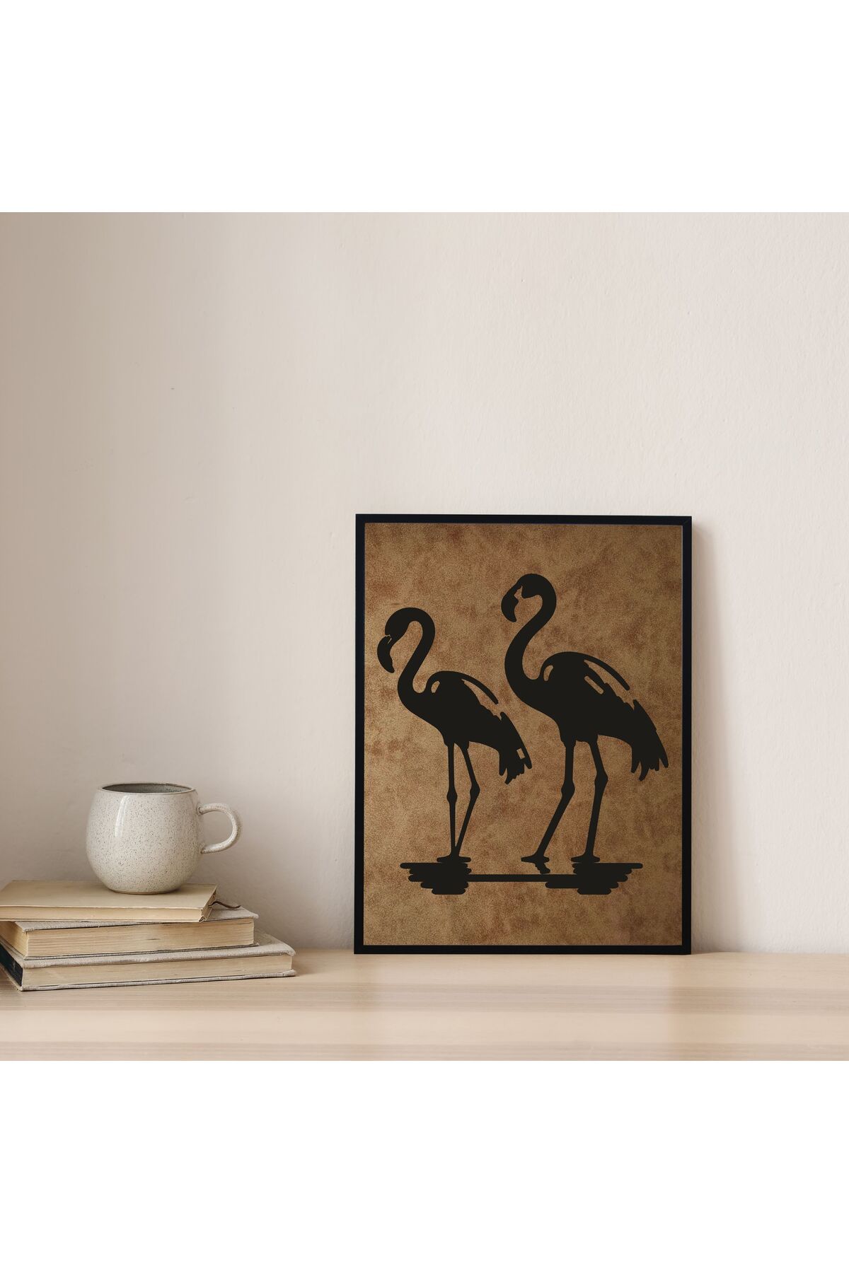 Grand Fine Art Çerçeveli Süet Deri Üzerine Siyah Mdf Tablo Flamingo