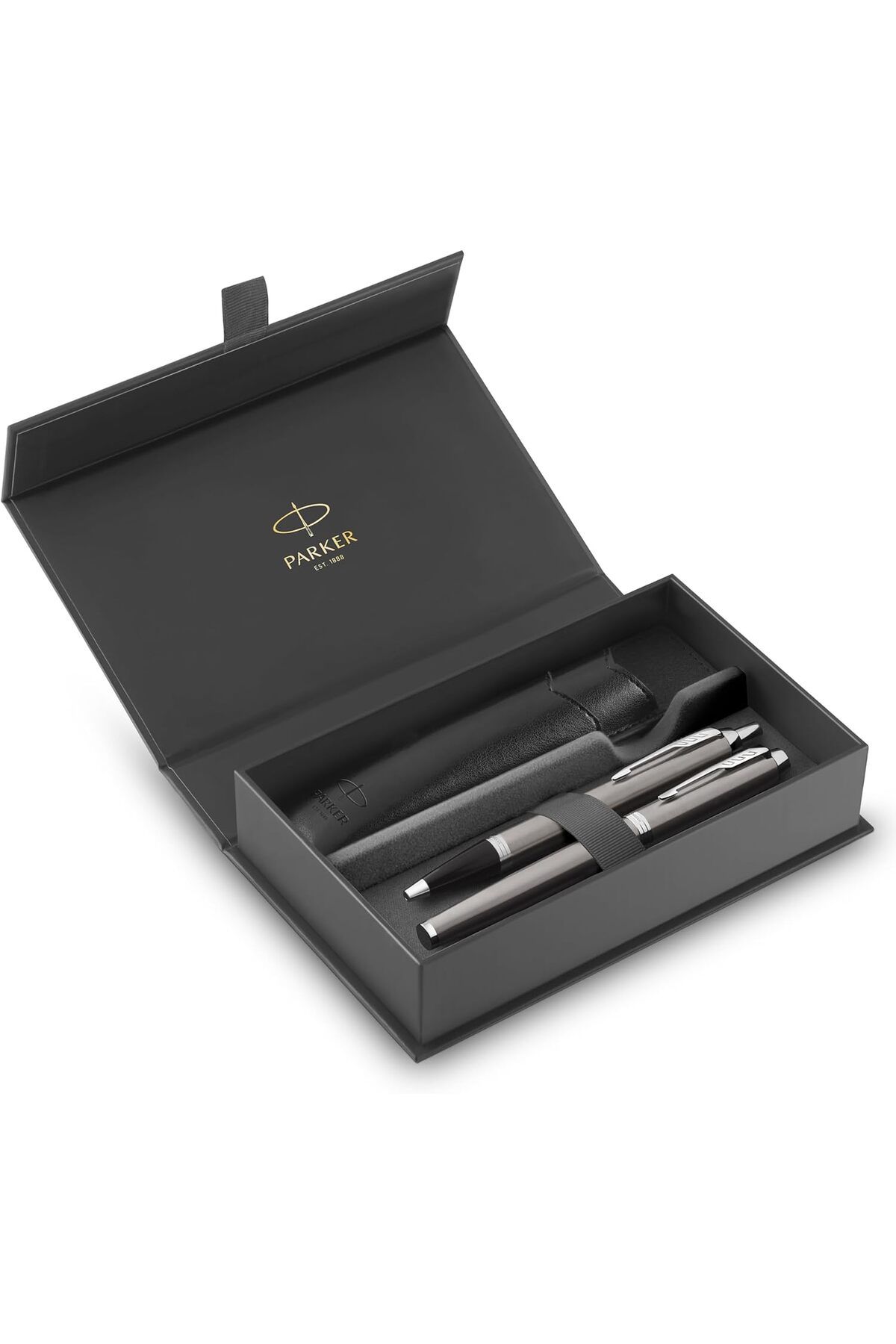 Parker IM Duo Box Dolma Kalem - Tükenmez Kalem Tekli Kılıf Set Mat Krom Lake