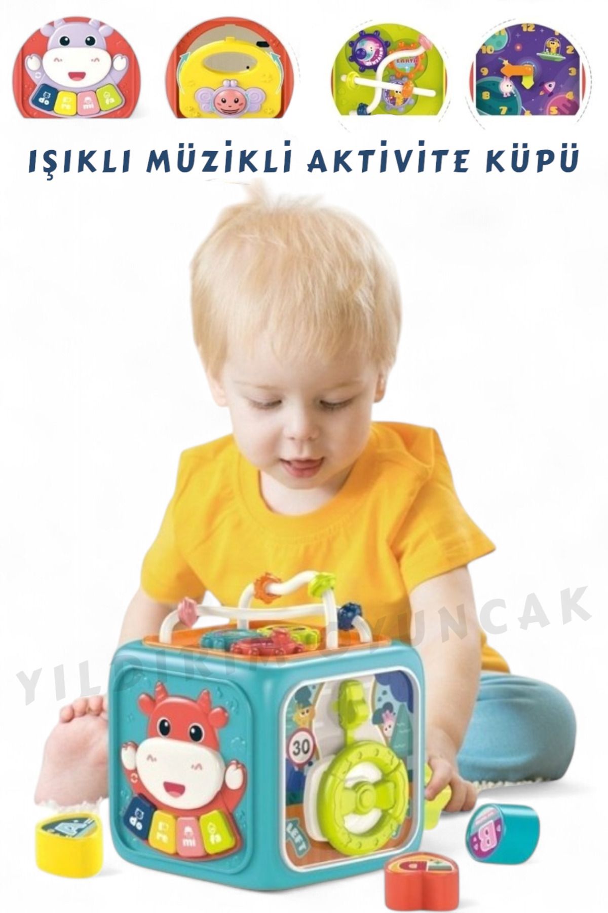 YILDIRIM OYUNCAK Pilli Eğitici Işıklı ve Müzikli 6in1 Aktivite Küpü - Aktivite Eğitici Küp