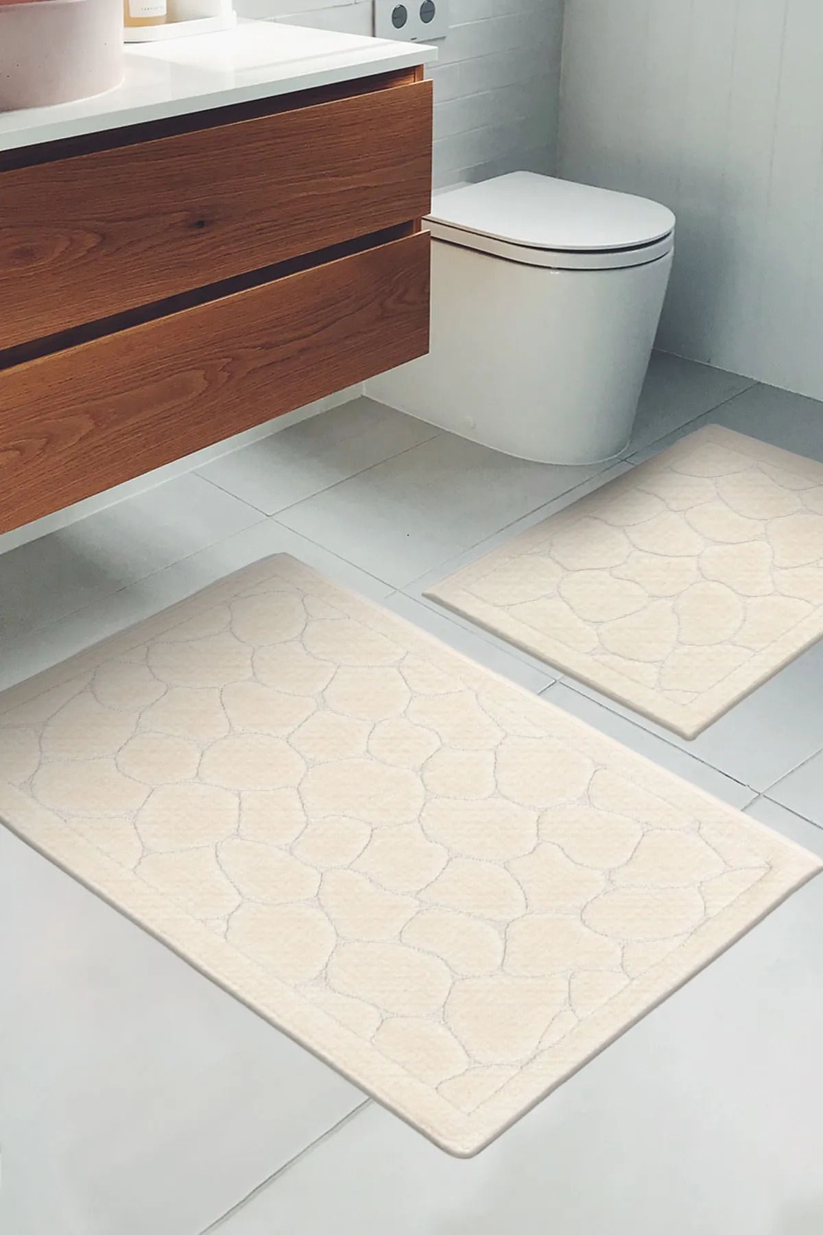 Çelsa Home Pamuklu 2'li Banyo Paspas Takımı Taş Desen Bej