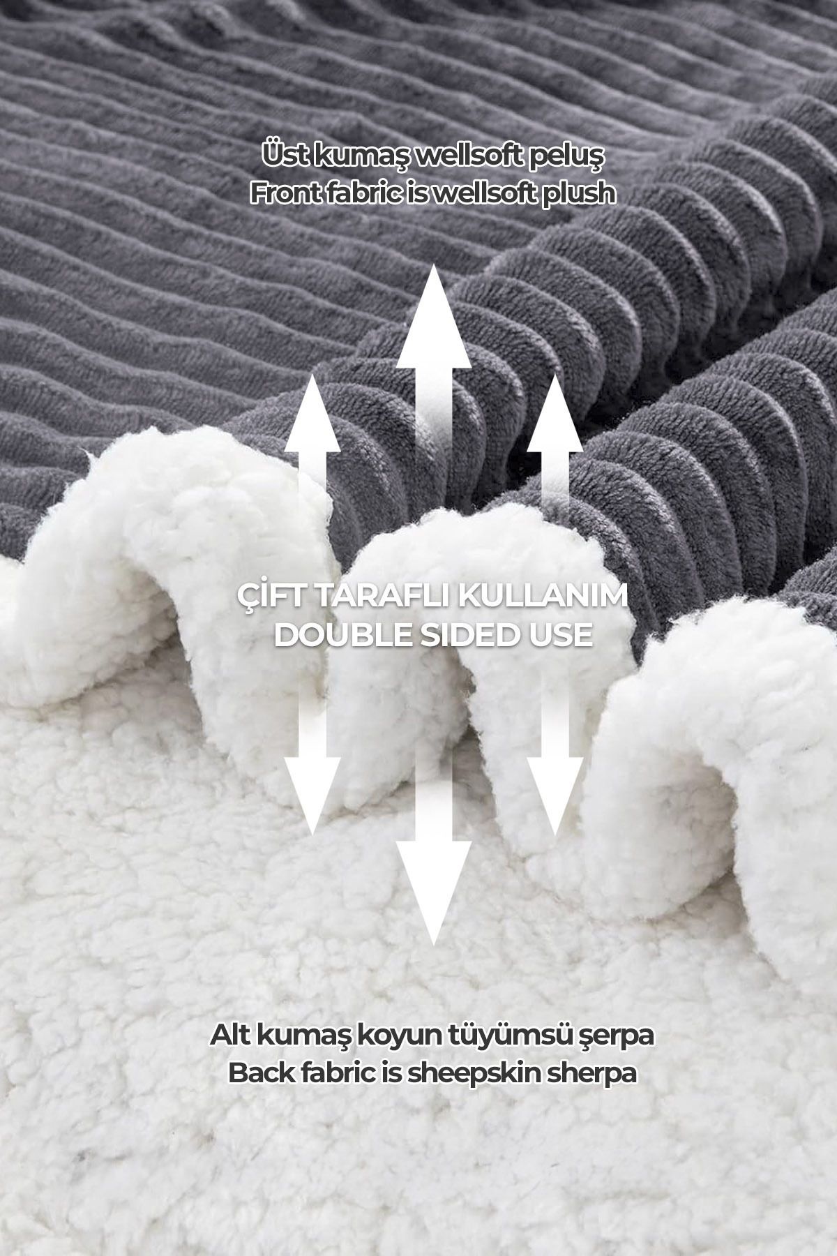 Evlen Home Collection-Sherpa Tv Blanket Single, Soft Plush Wellsoft Bedspread Anthracite 3