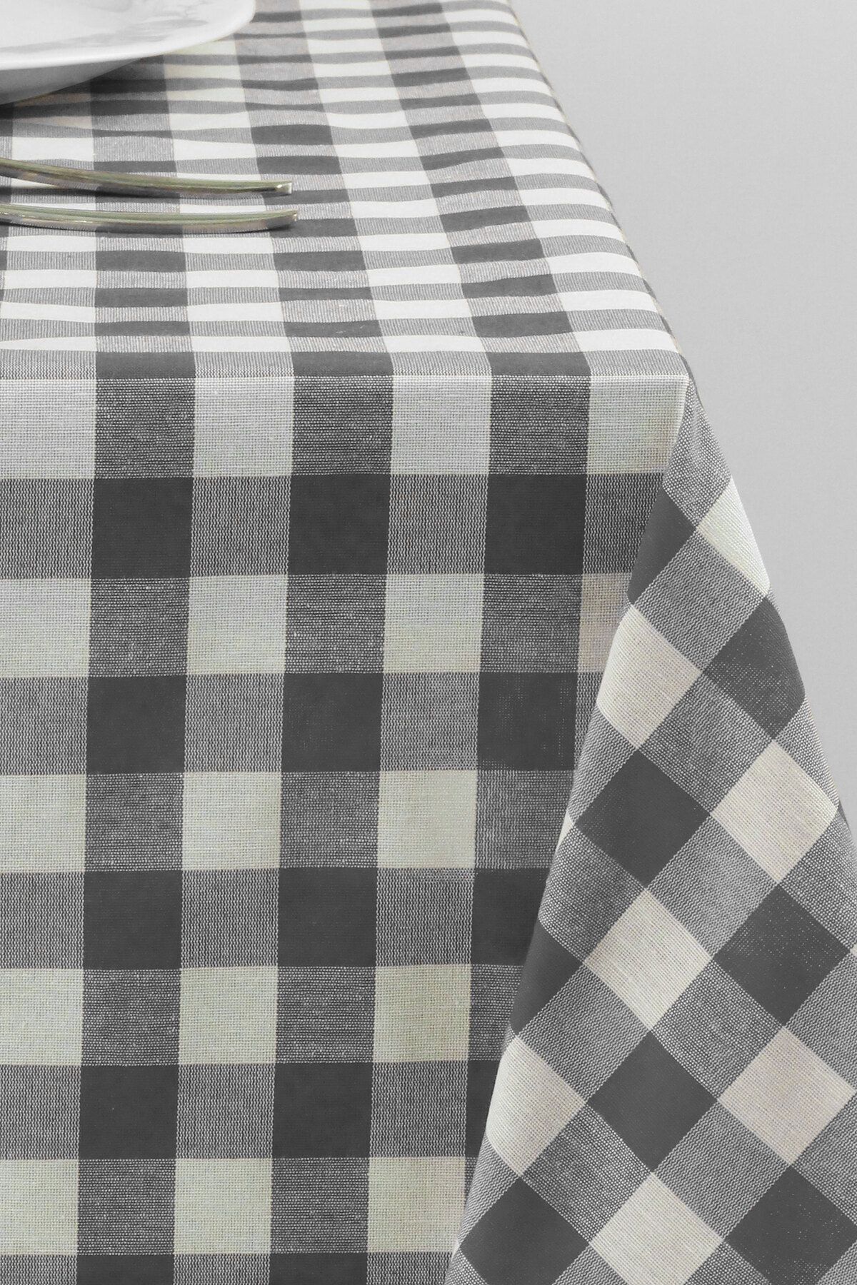 Soft Kare-Gray Large Square Pattern Gingham Tablecloth 4
