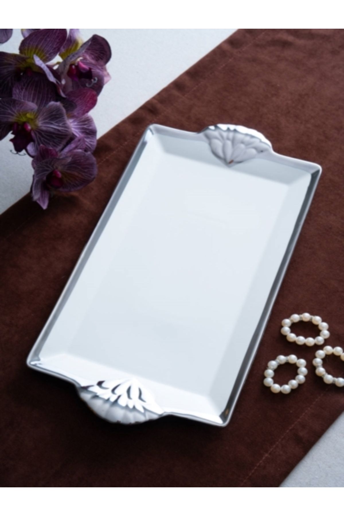 ACAR Arwen Dikdörtgen Silver Tepsi 42x21x2 Cm