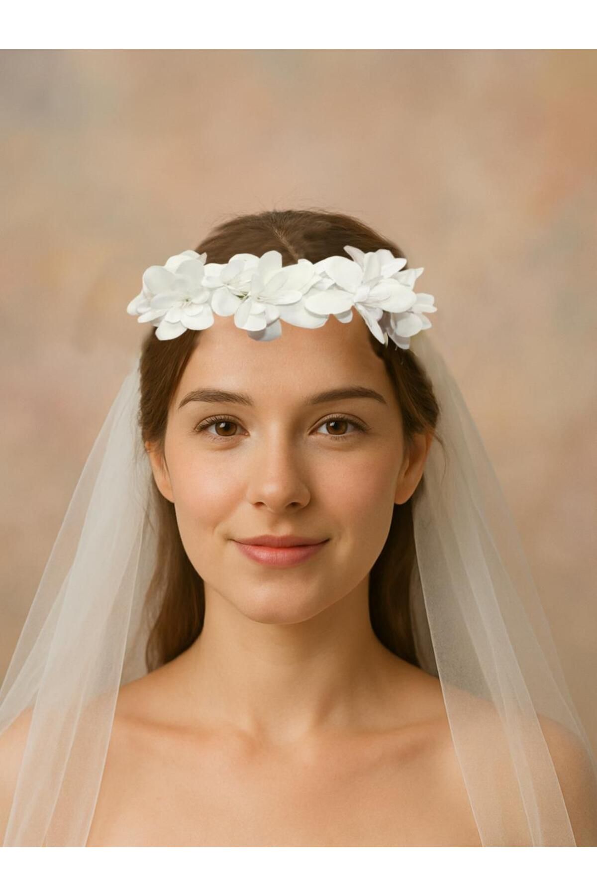 Parti Adresi Bride Duvaklı Taç Bekarlığa Veda Parti Tacı Beyaz Çiçekli