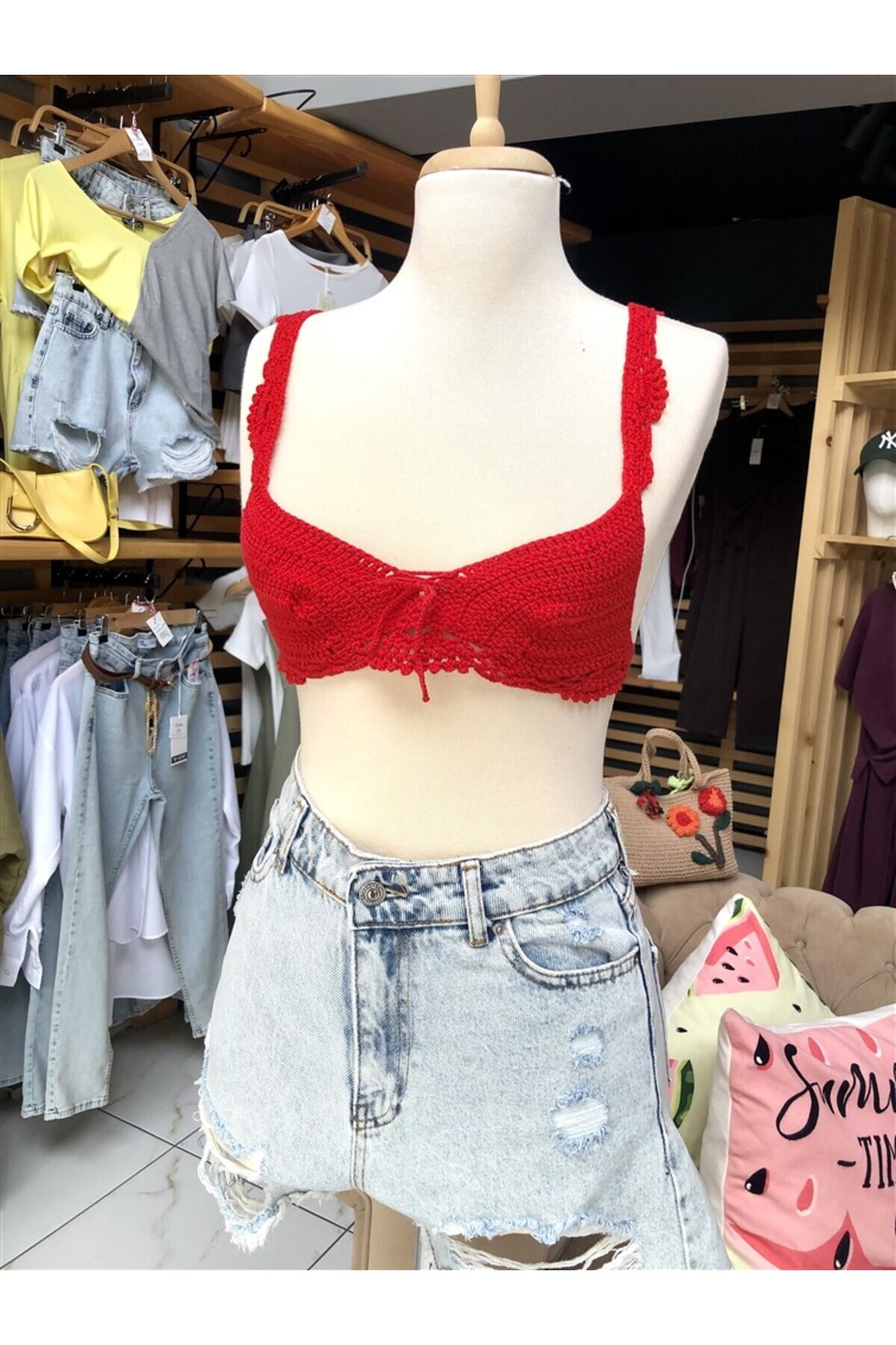 Gözde Tasarım Butik-Women's Design Motif Crochet Handmade Knitted Bustier Bikini Bralet 7