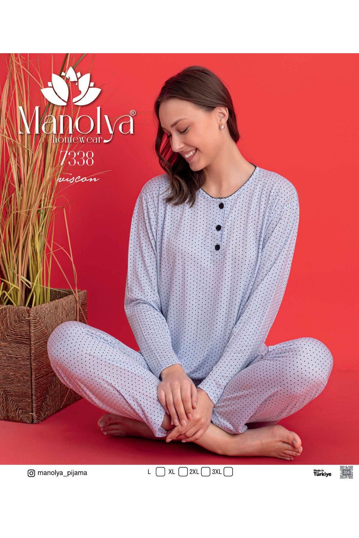 Manolya Viscon Penye 3 düğmeli Yazlık Terletmeyen Serin Tutan Kumaş Pijama Takımı