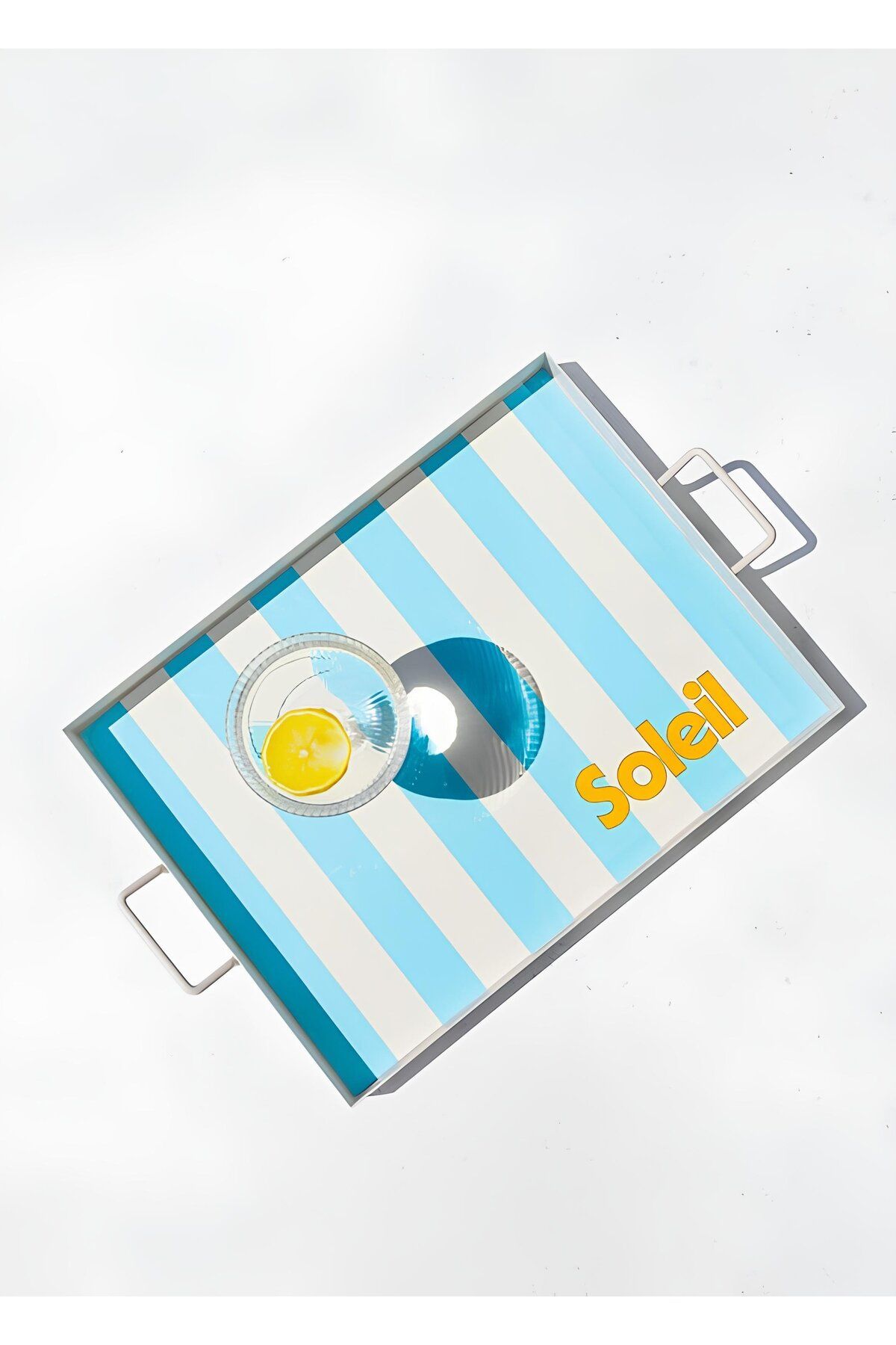 The Mia Soleil Yazılı Çizgili Metal Tepsi tps86