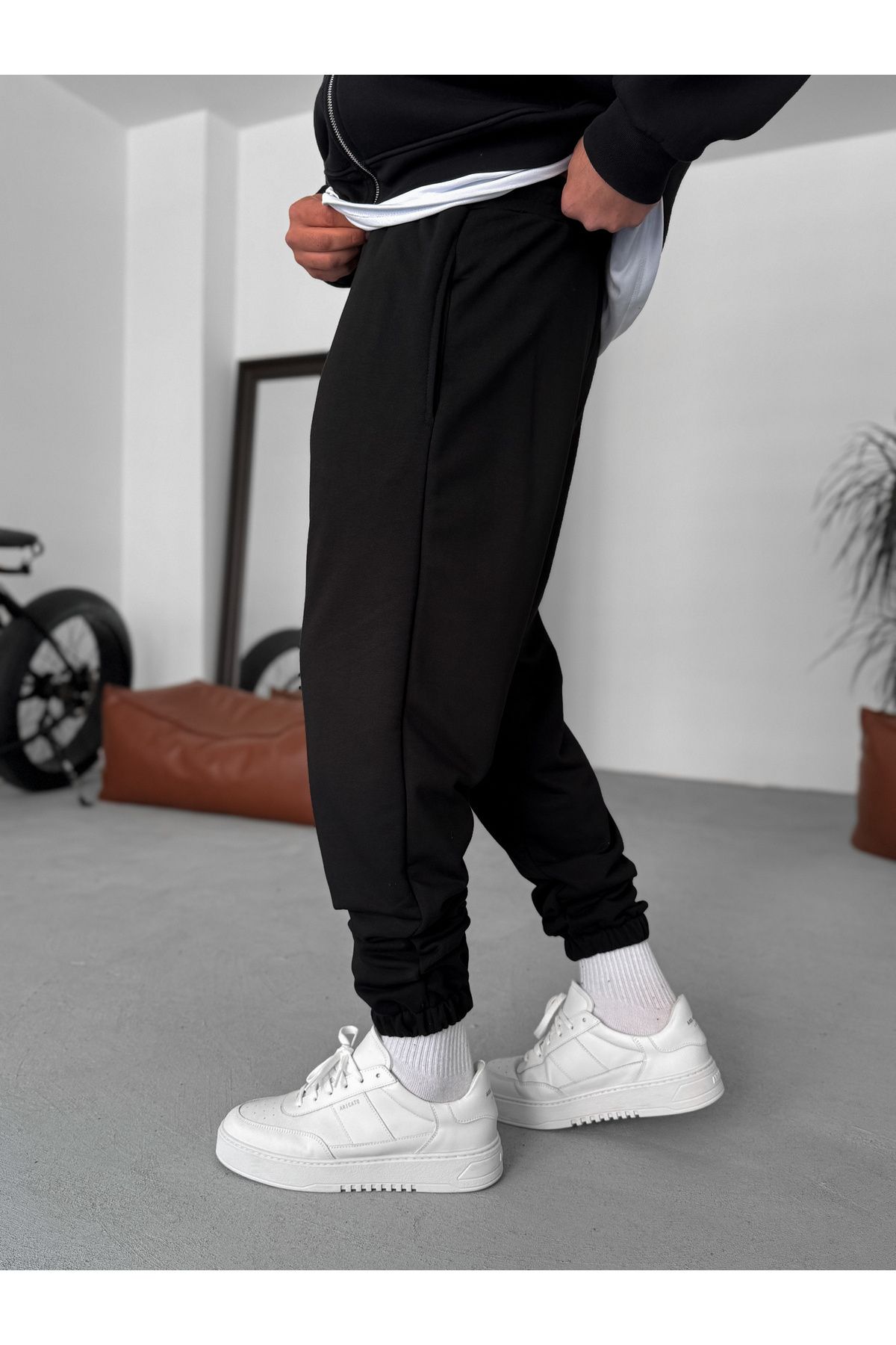 BYBASICMAN-Black Three Thread Elastic Sweatpants By-071 5