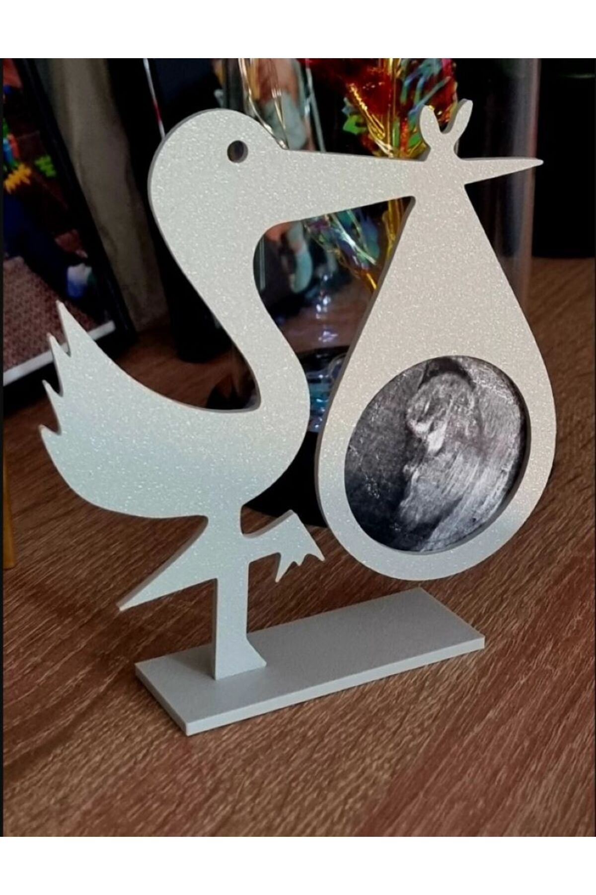 3D Dükkanı Leylekli Ultrason Fotoğraf Çerçevesi – Hamile Anne – Bebek Doğum Hatırası