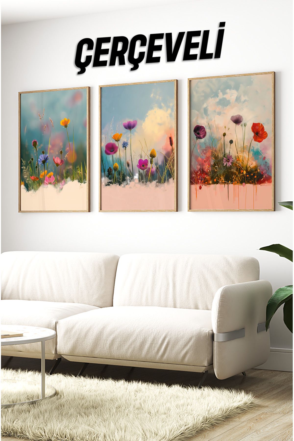 kutuTR Ahşap Çerçeveli Mdf Tablo Seti Salon Ve Oturma Odası Için Çt3094