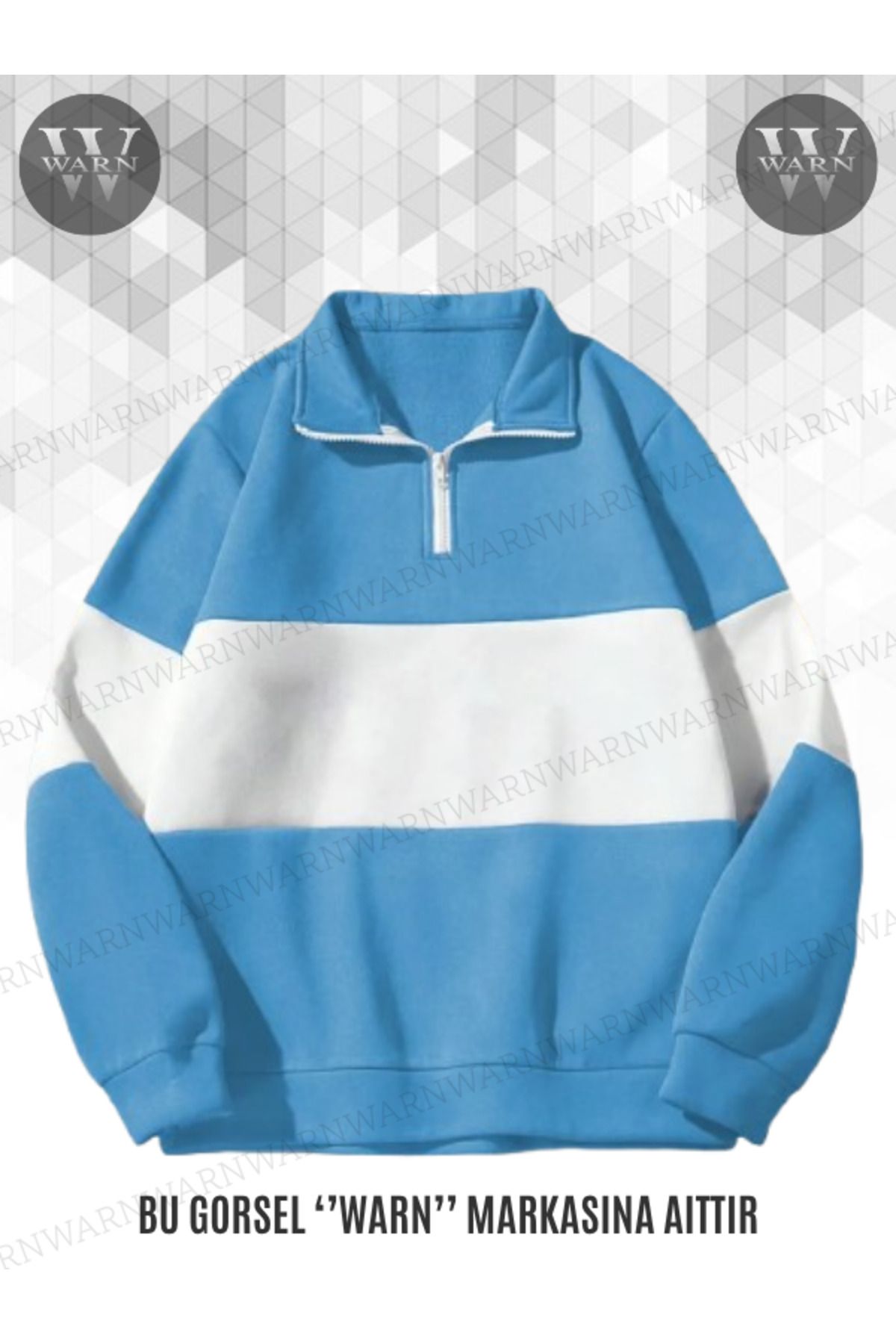 warn Yarım Fermuarlı Parçalı Renkli Polo Yaka 3 İplik Kalın Sweatshirt Içi Polarlı Kışlık Unisex