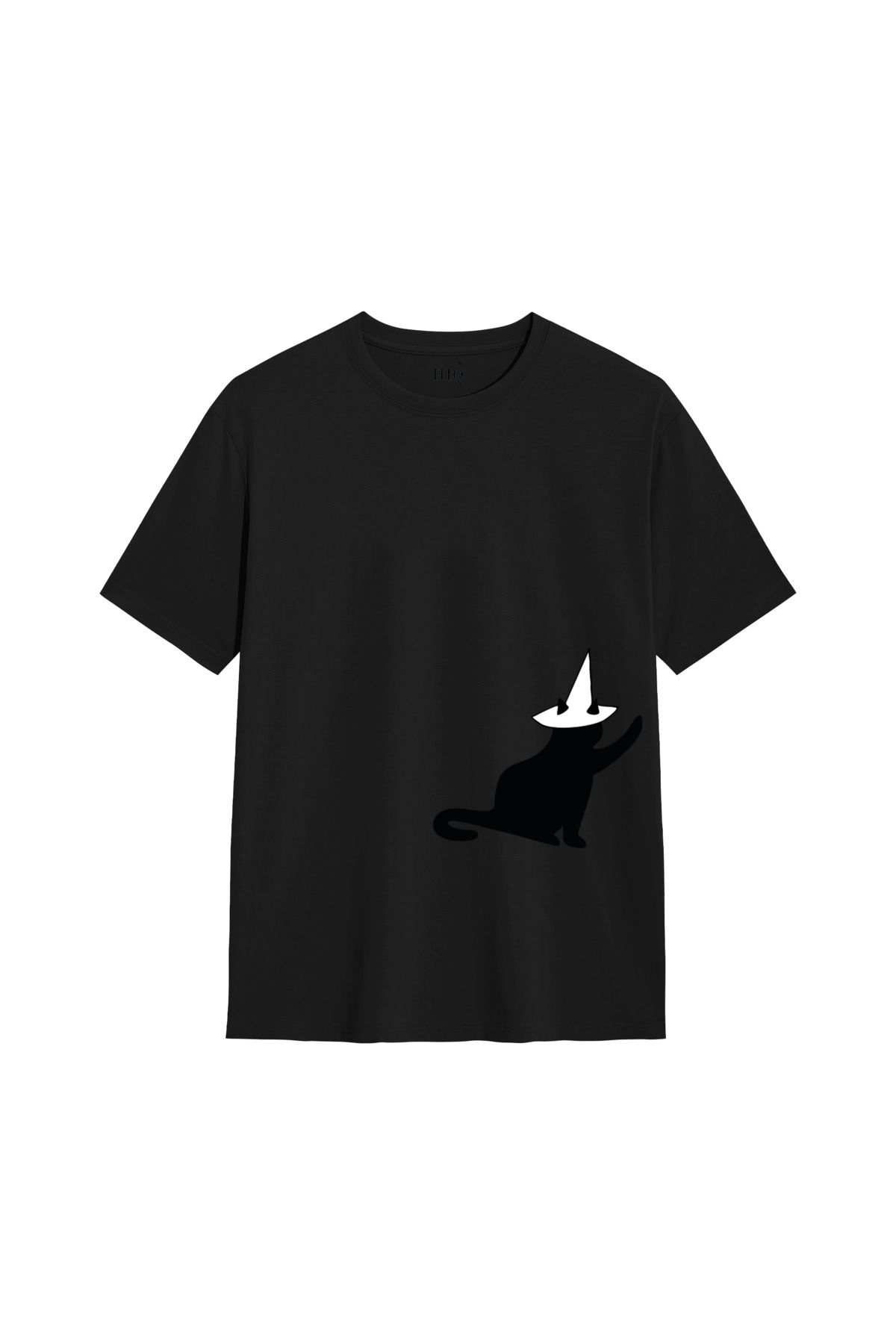 MODA COUPLE SİYAH KEDİ Baskılı Oversize Tshirt